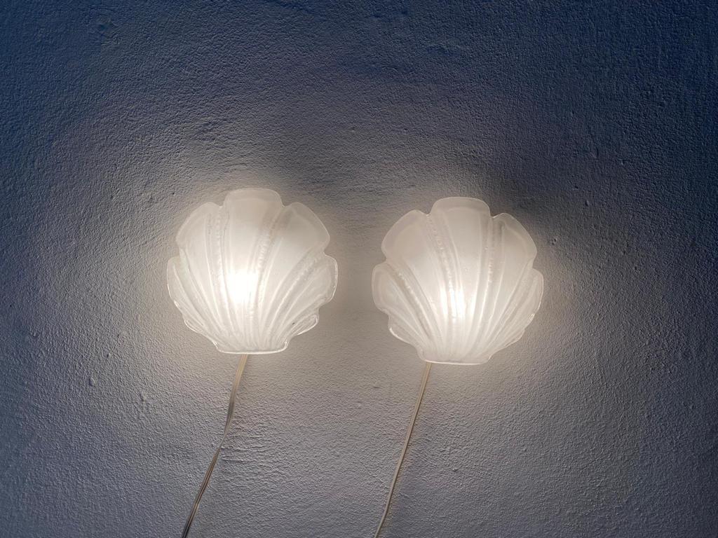 Glass Shell Shaped Rare Pair of Sconces by Limburg, 1970s Germany For Sale 1