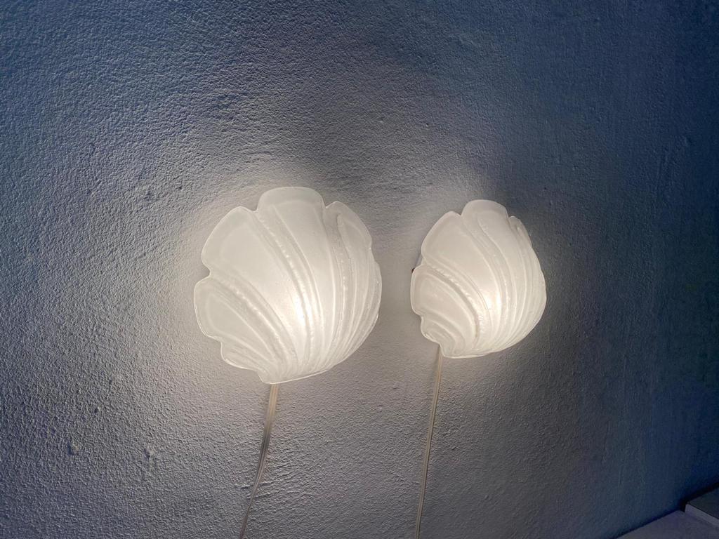 Glass Shell Shaped Rare Pair of Sconces by Limburg, 1970s Germany For Sale 2