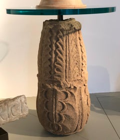 Glass Side Table on a Limestone Acanthus Capital Top, Greek, Late 4th Century BC