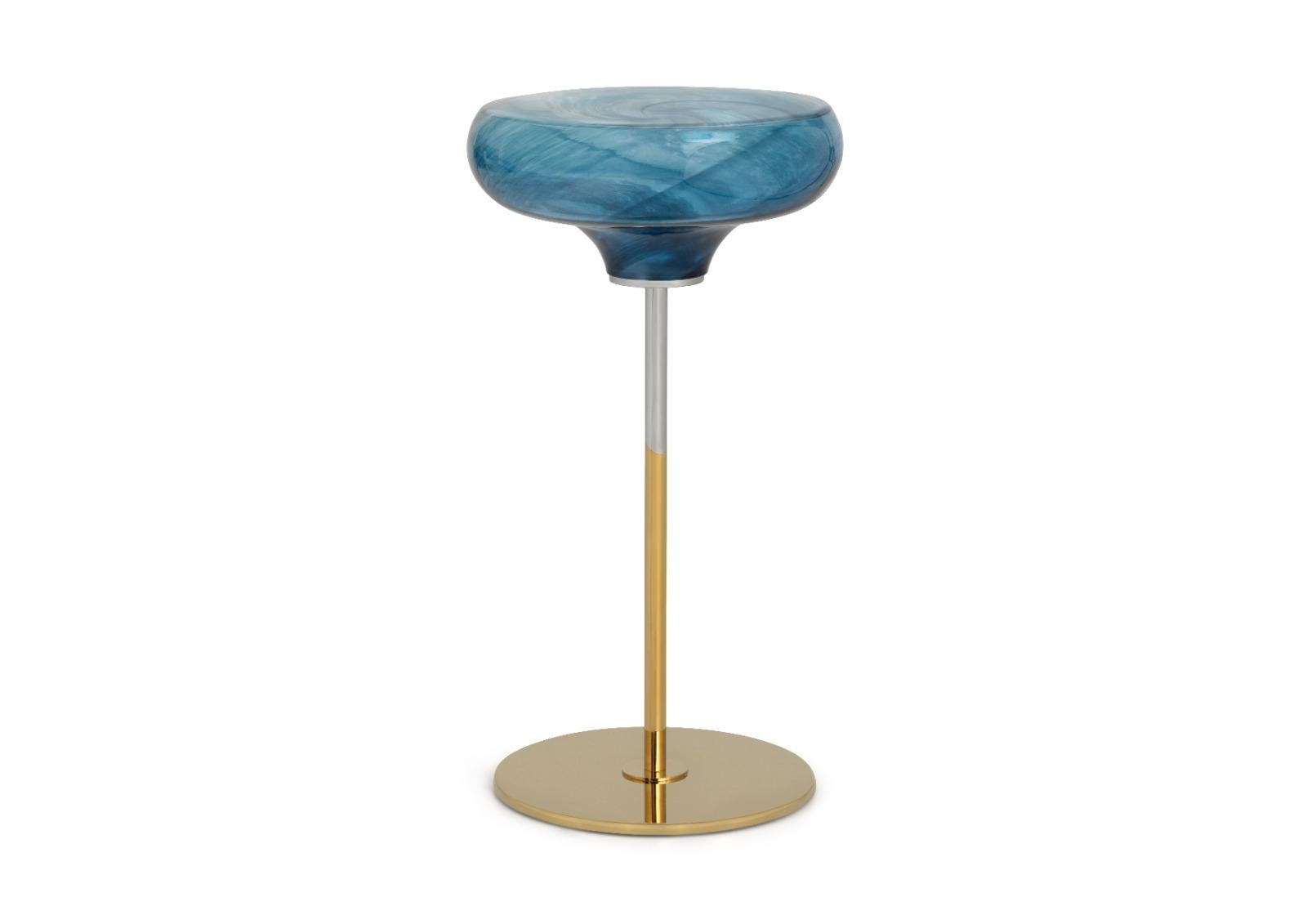 Contemporary Glass Side Table, Titanium Plated Base, Lollipop For Sale