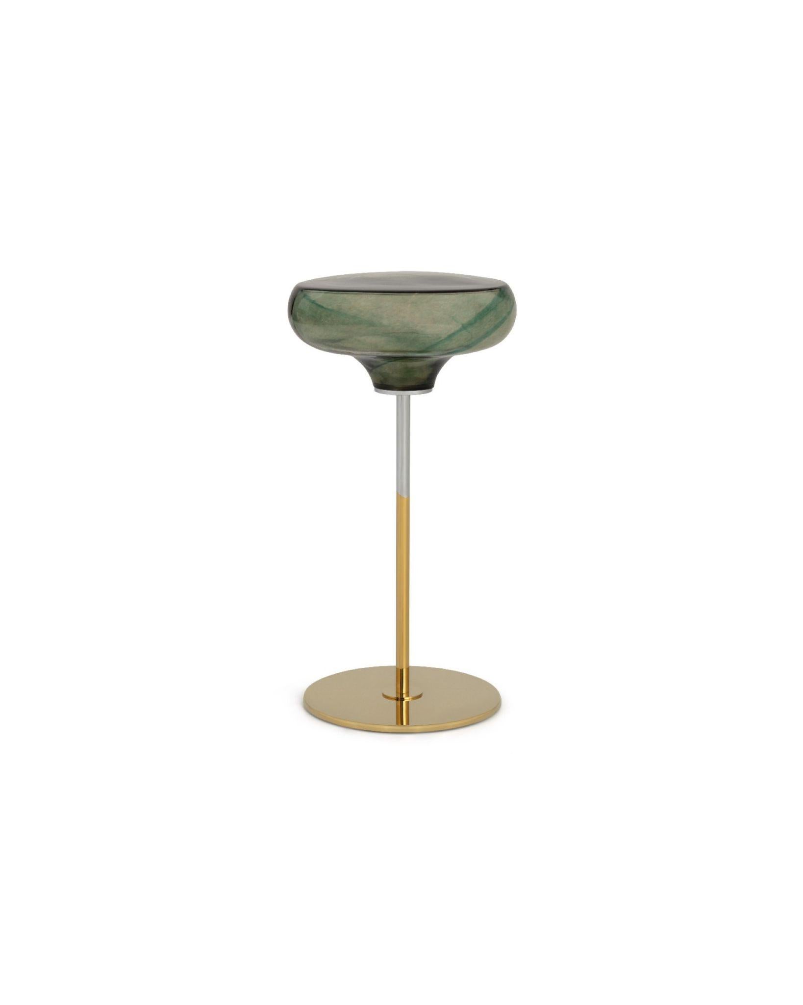 Contemporary Glass Side Table, Titanium Plated Base, Lollipop For Sale