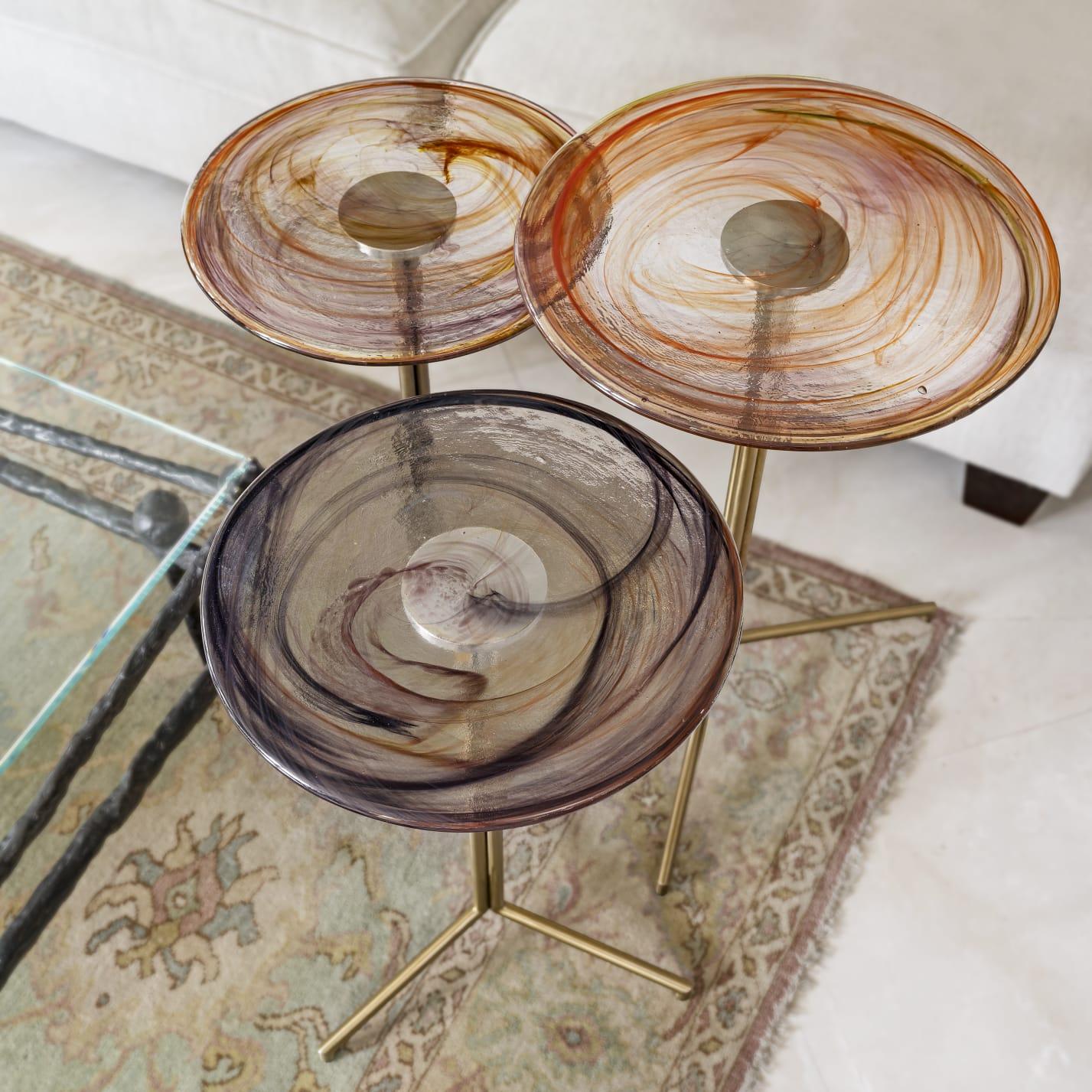 Glass Side Table, Titanium Plated Metal Base In New Condition For Sale In Maçka-İstanbul, 34