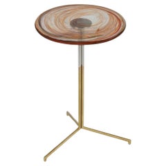 Glass Side Table, Titanium Plated Metal Base