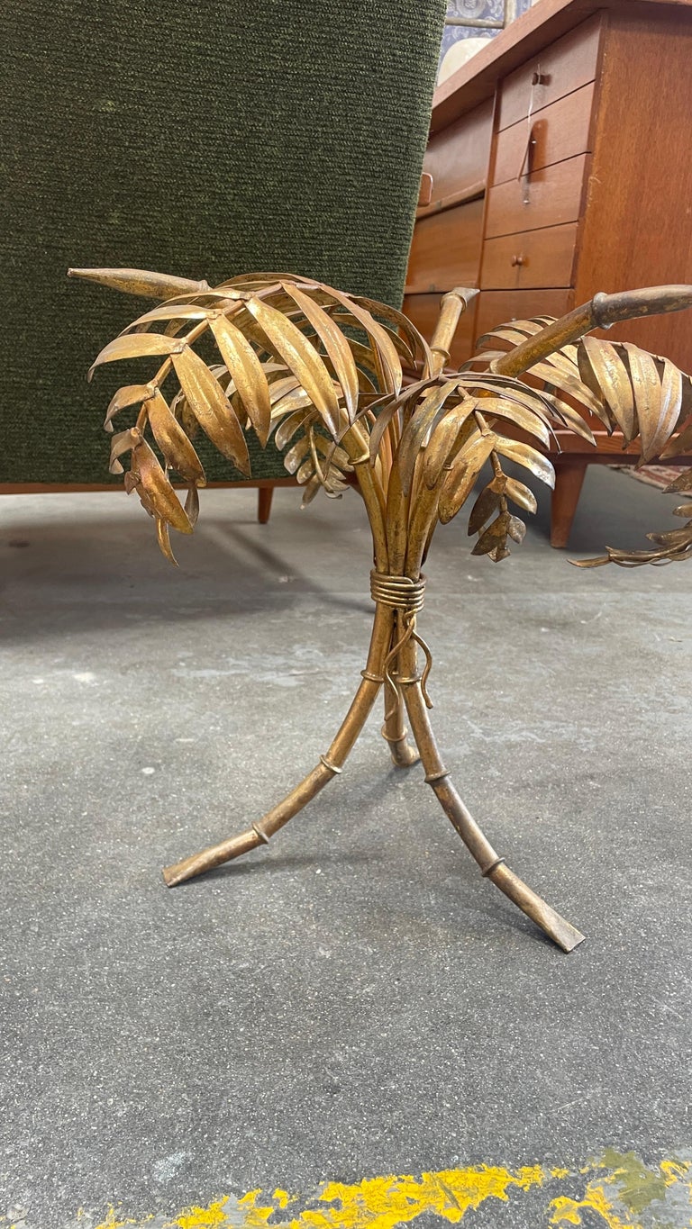 Glass Side Table with Gilded Botanical Base For Sale at 1stDibs