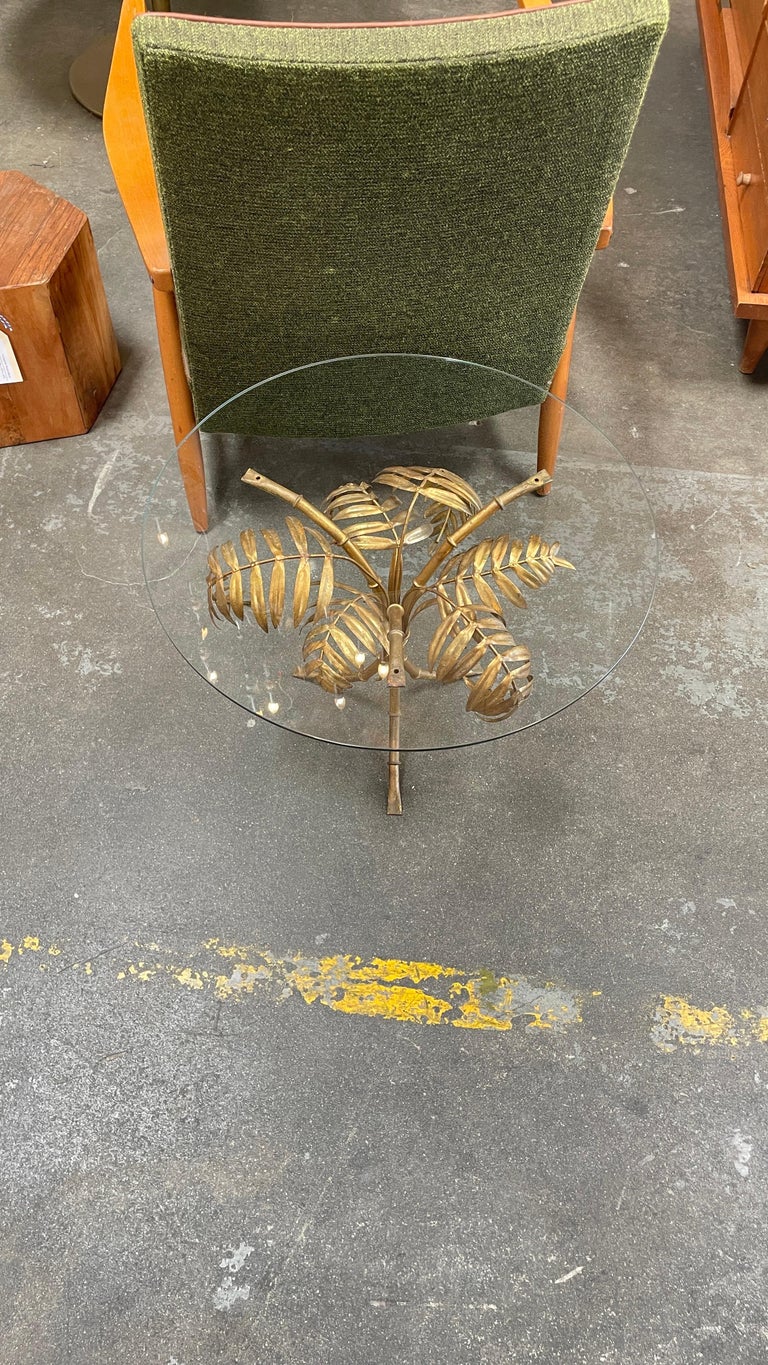 Glass Side Table with Gilded Botanical Base For Sale at 1stDibs