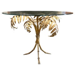 Glass Side Table with Gilded Botanical Base