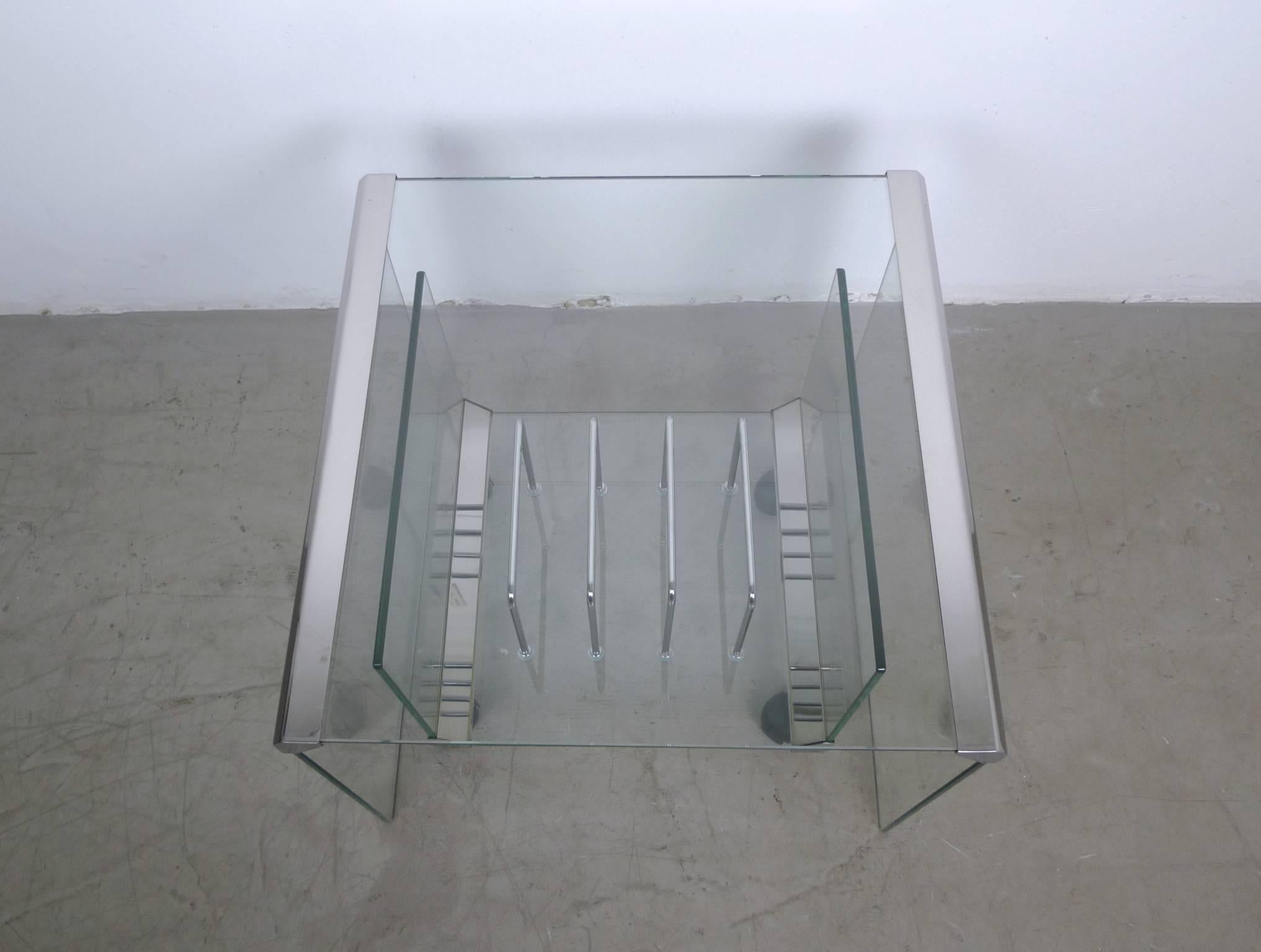 20th Century Glass Side Table with Magazine Rack from Galotti & Radice, Italy, 1970s