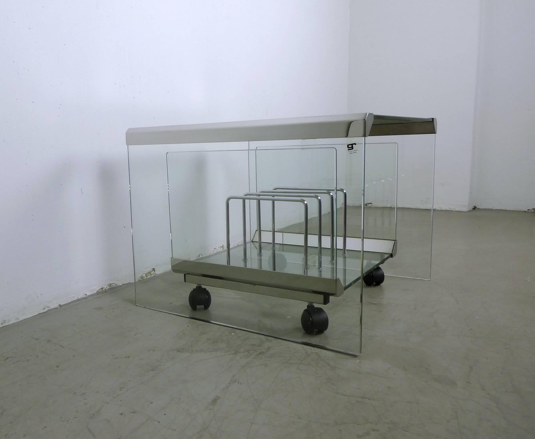 Glass Side Table with Magazine Rack from Galotti & Radice, Italy, 1970s 1