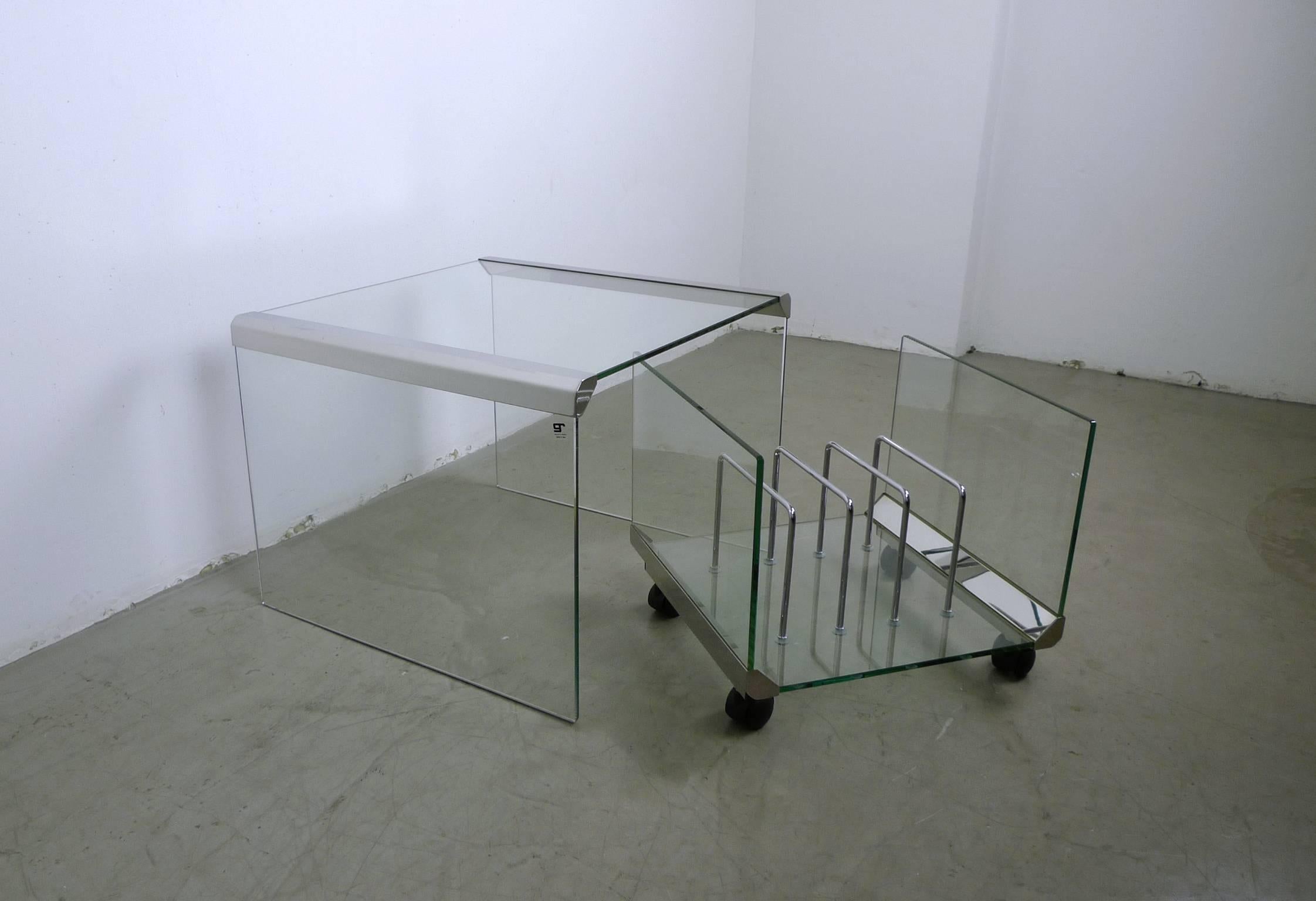 Glass Side Table with Magazine Rack from Galotti & Radice, Italy, 1970s 2