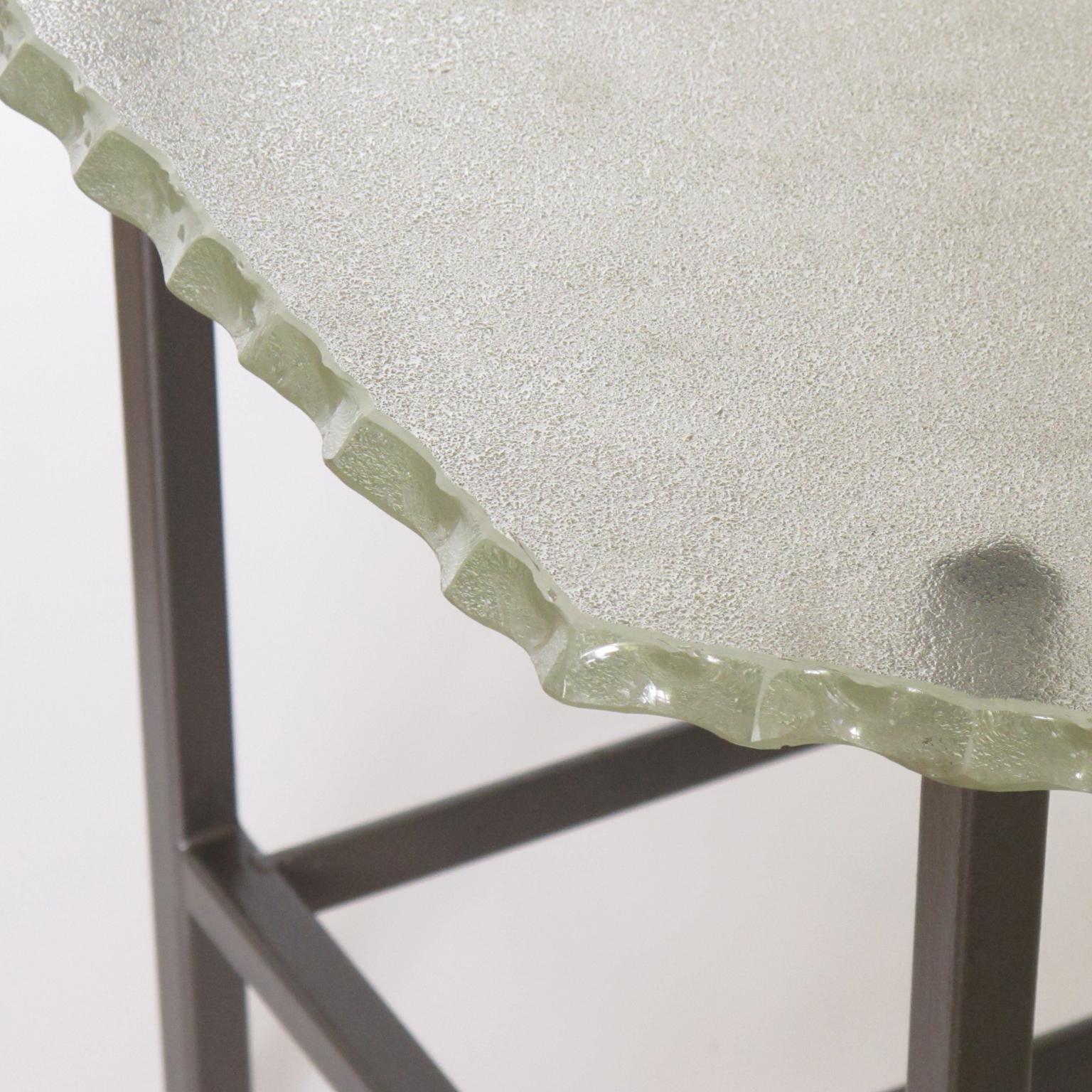 Modern Glass Slab and Steel Side Table attributed to Fontana Arte, circa 1940 For Sale