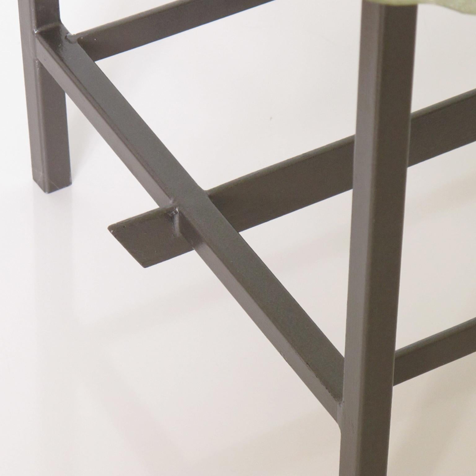 Italian Glass Slab and Steel Side Table attributed to Fontana Arte, circa 1940 For Sale