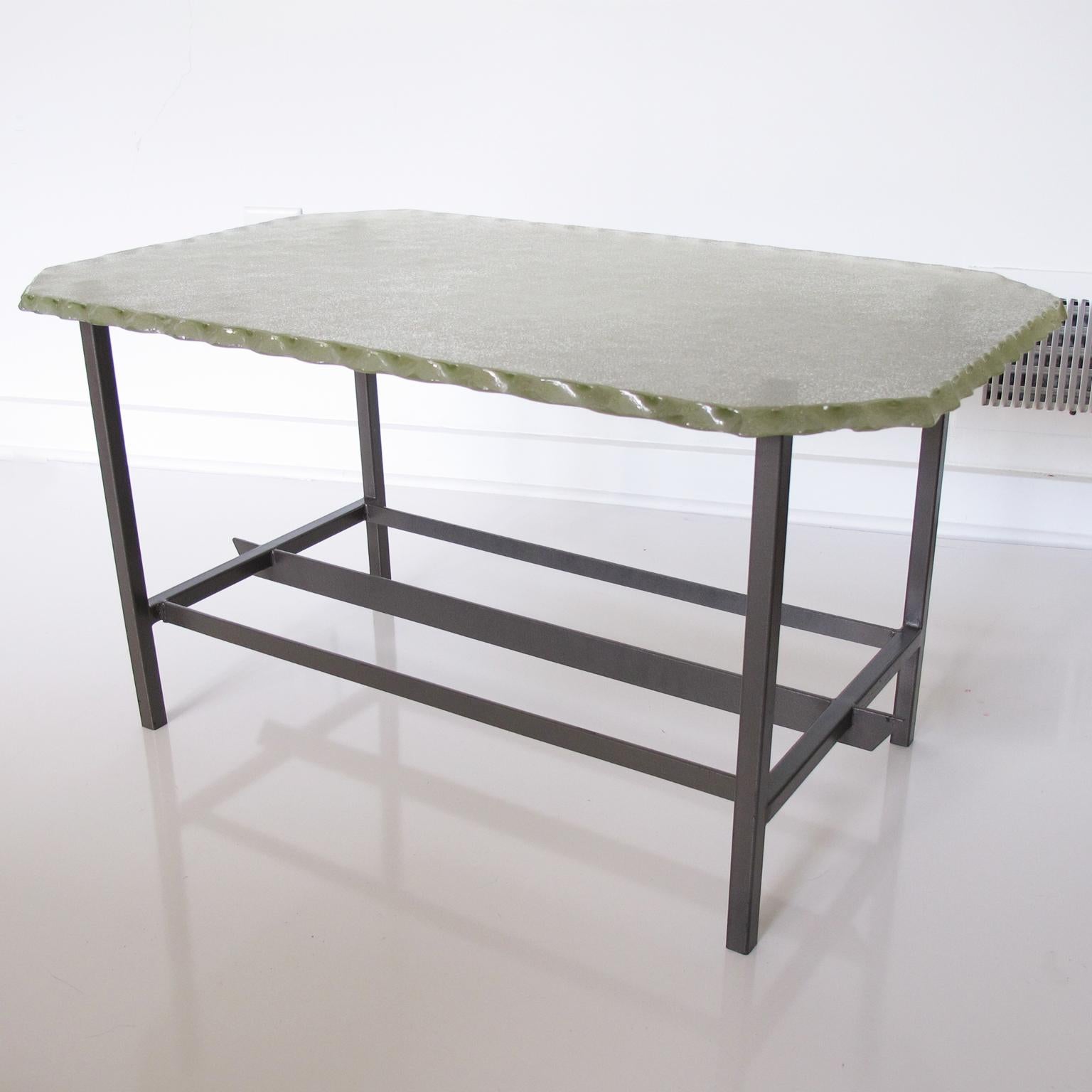 Glass Slab and Steel Side Table attributed to Fontana Arte, circa 1940 In Good Condition For Sale In Atlanta, GA