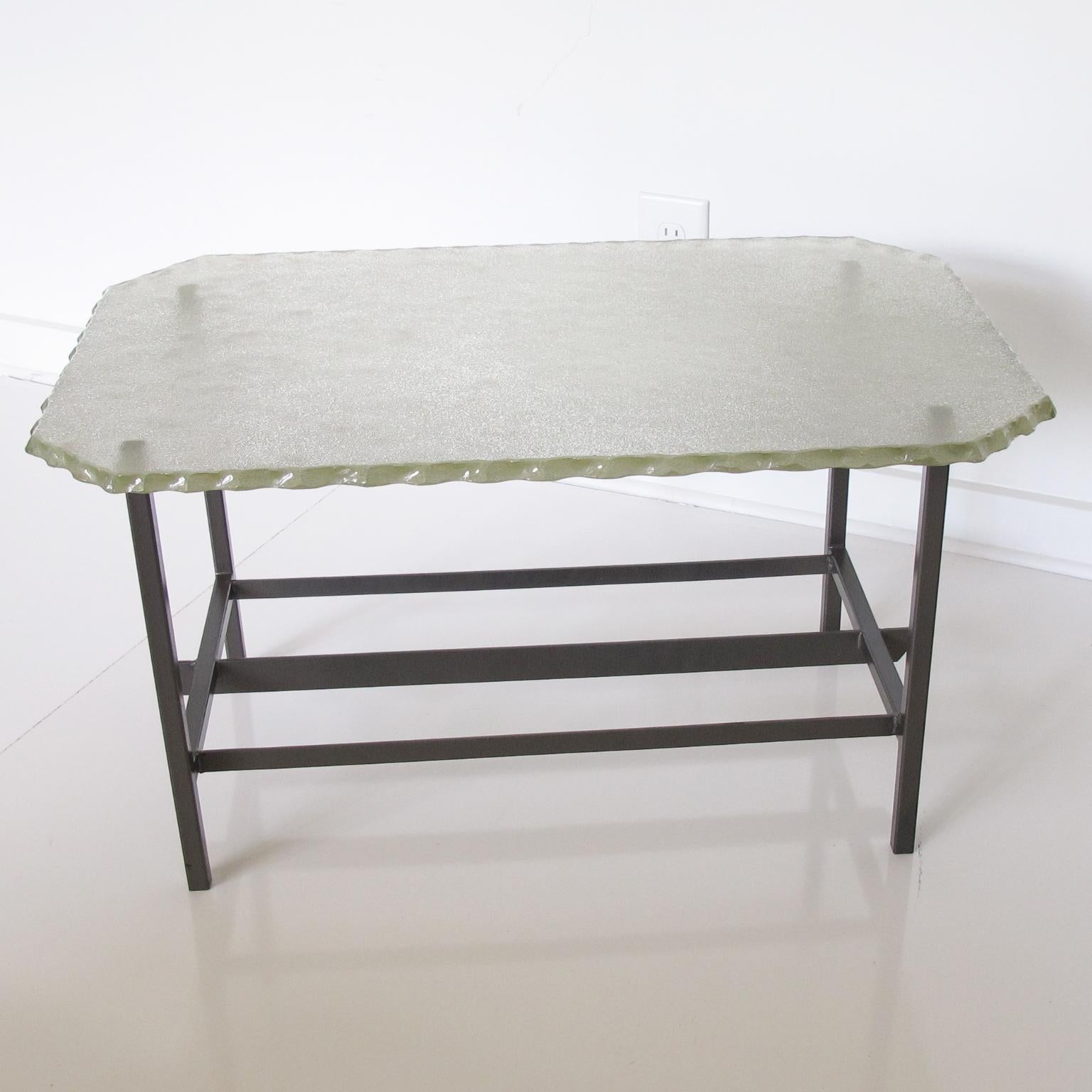 Mid-20th Century Glass Slab and Steel Side Table attributed to Fontana Arte, circa 1940 For Sale