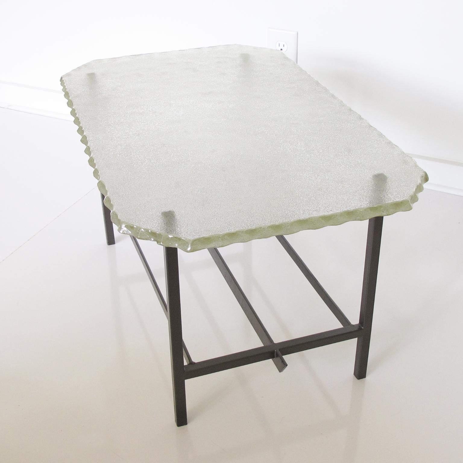 Glass Slab and Steel Side Table attributed to Fontana Arte, circa 1940 For Sale 1