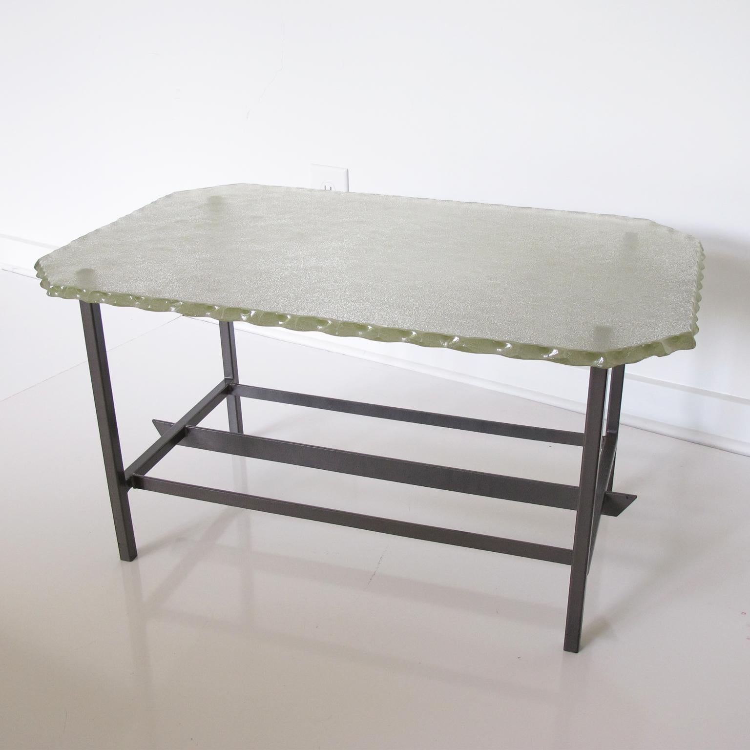Glass Slab and Steel Side Table attributed to Fontana Arte, circa 1940 For Sale 2