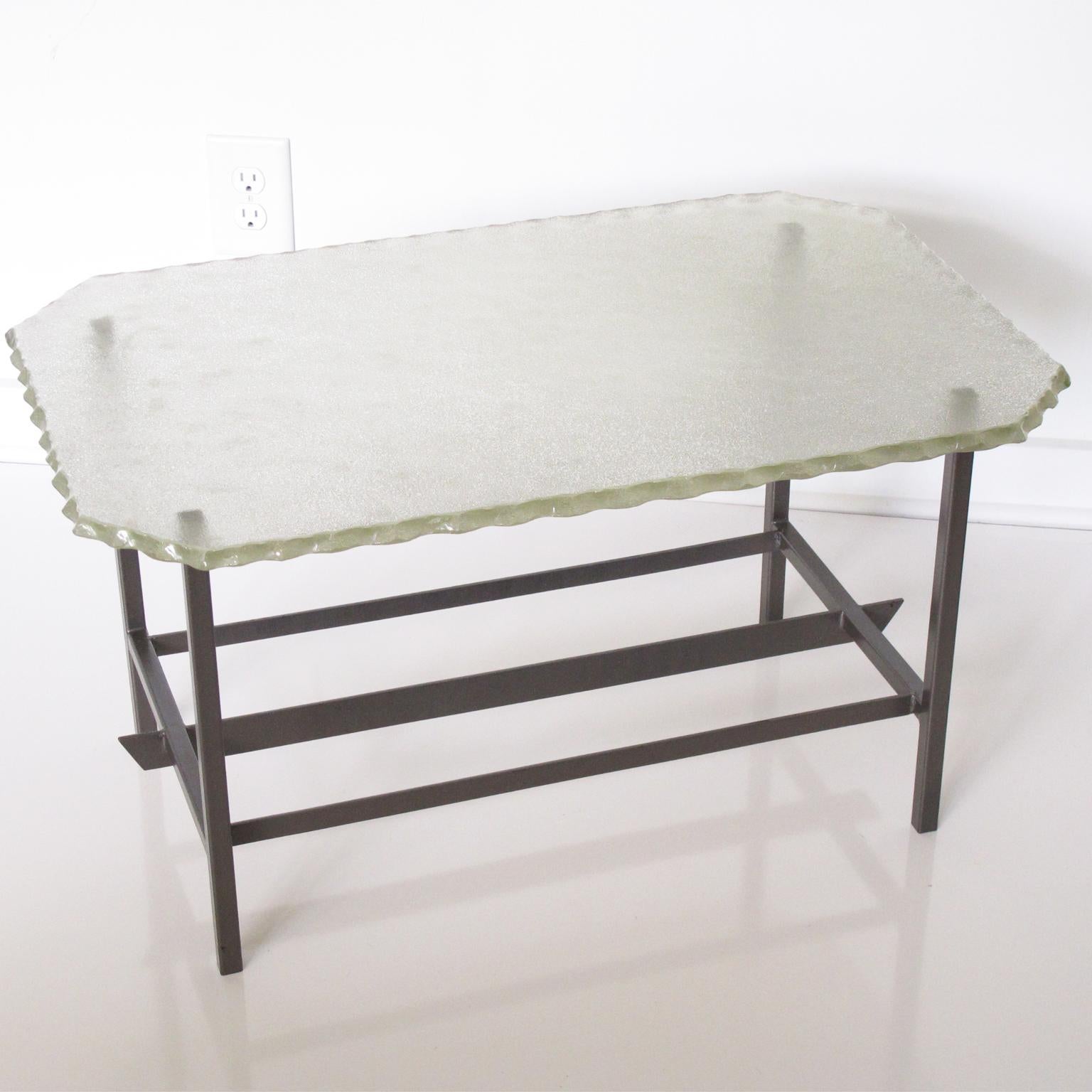 Glass Slab and Steel Side Table attributed to Fontana Arte, circa 1940 For Sale 3