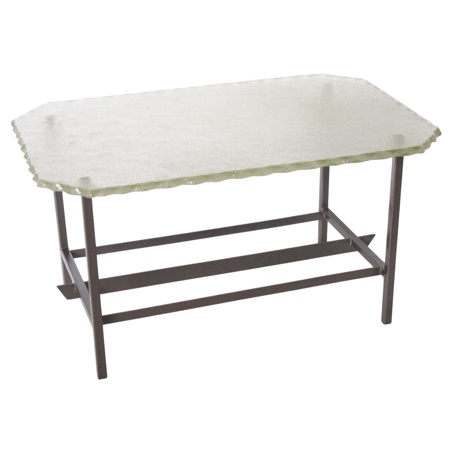 Glass Slab and Steel Side Table attributed to Fontana Arte, circa 1940 For Sale