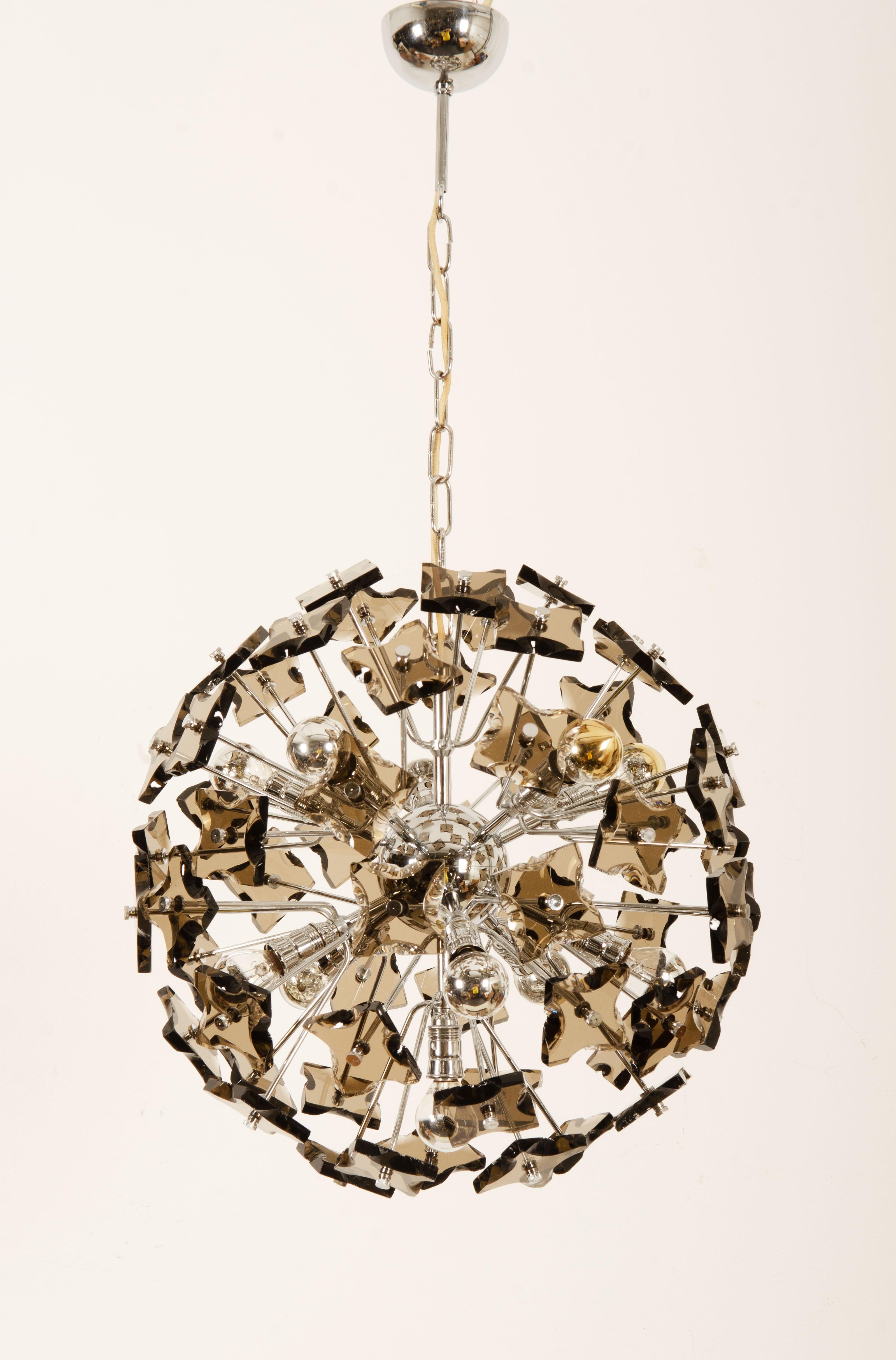 Mid-20th Century Glass Sputnik Chandelier by Fontana Arte For Sale