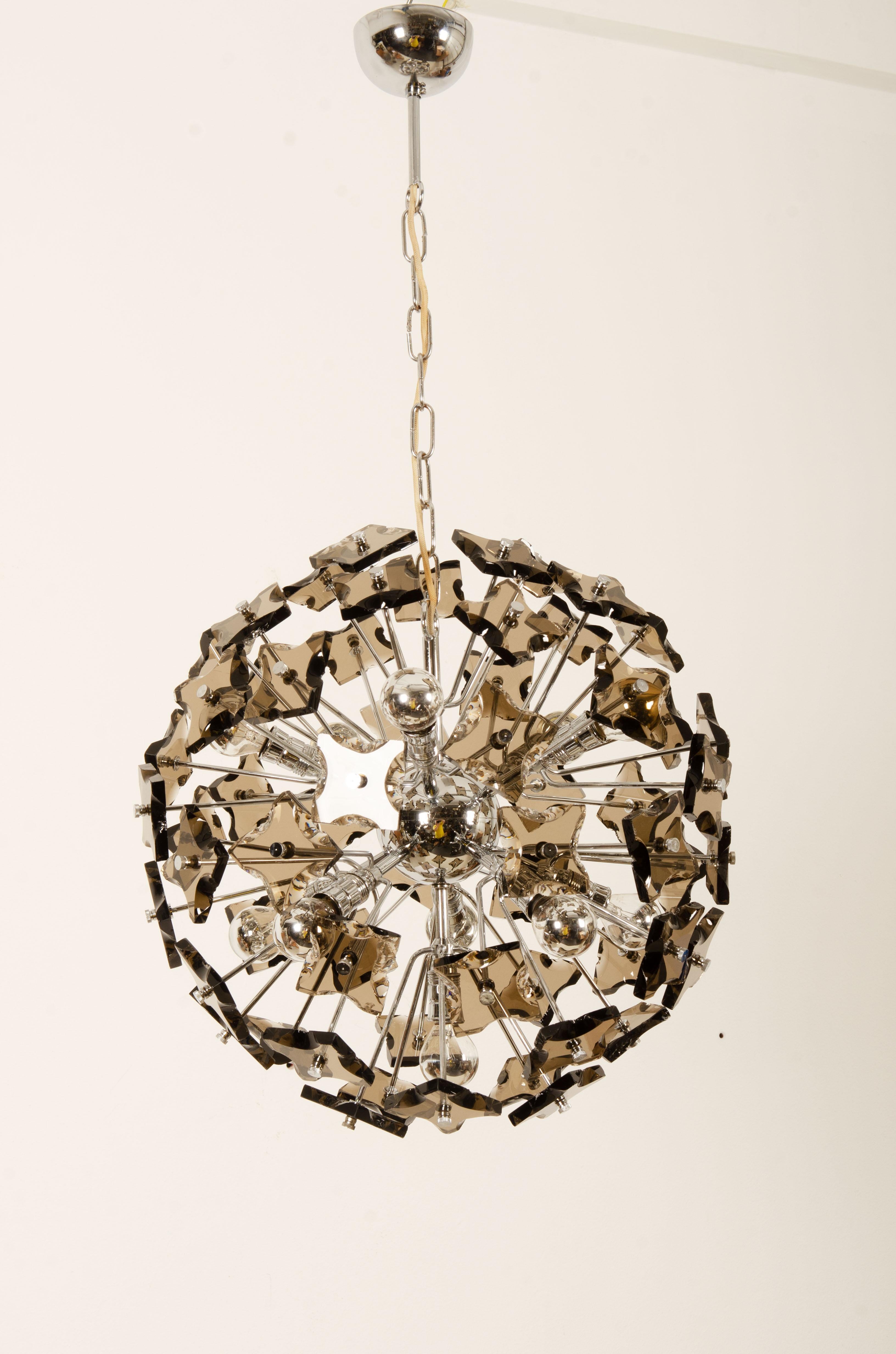 Brass Glass Sputnik Chandelier by Fontana Arte For Sale