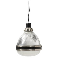 Glass, Steel and Enamel Pendant Light by B.B.P.R. for Artemide, Italy, c. 1950