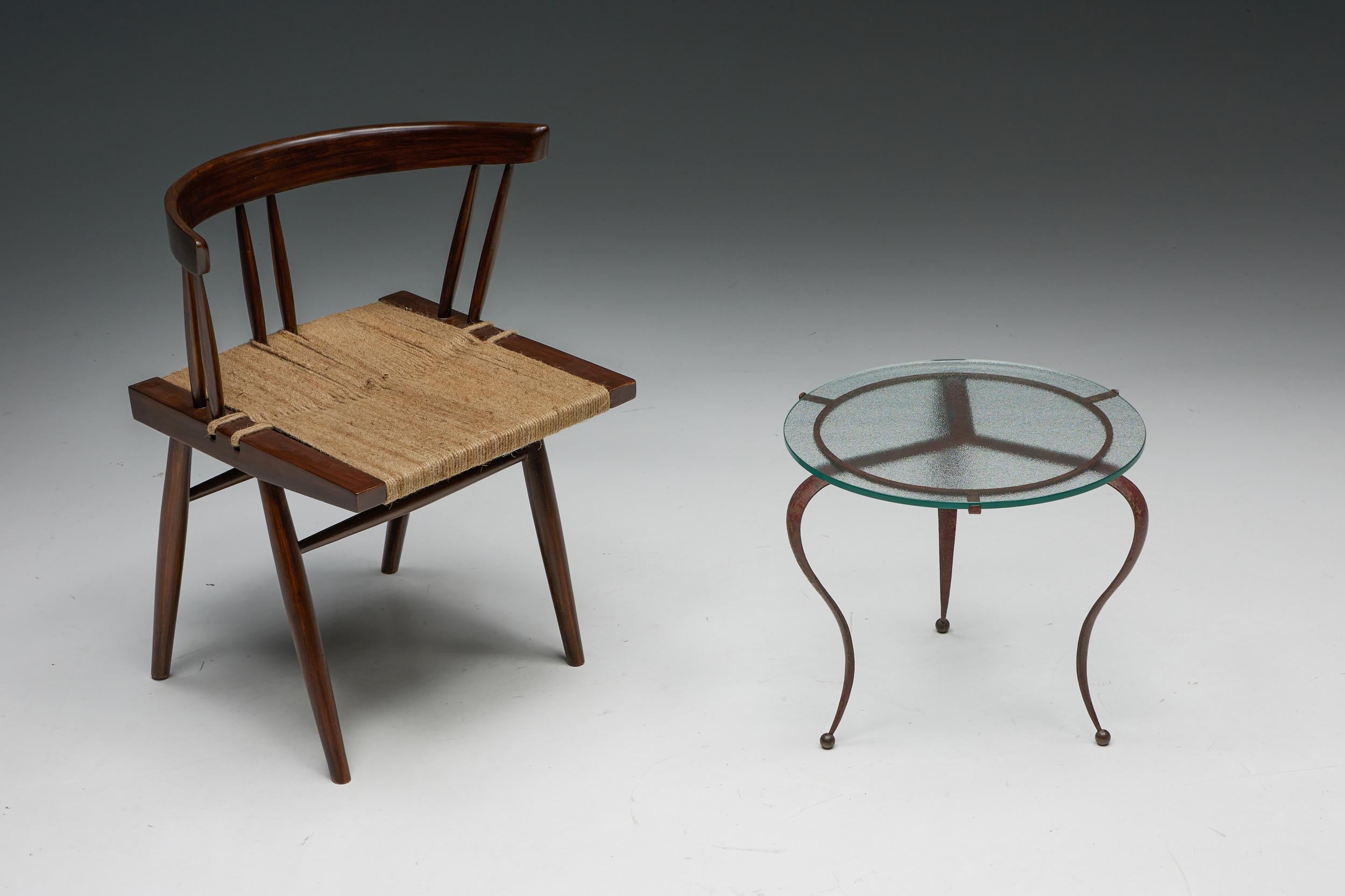 Mid-Century Modern Glass & Steel Coffee Table by René Drouet, 1940s