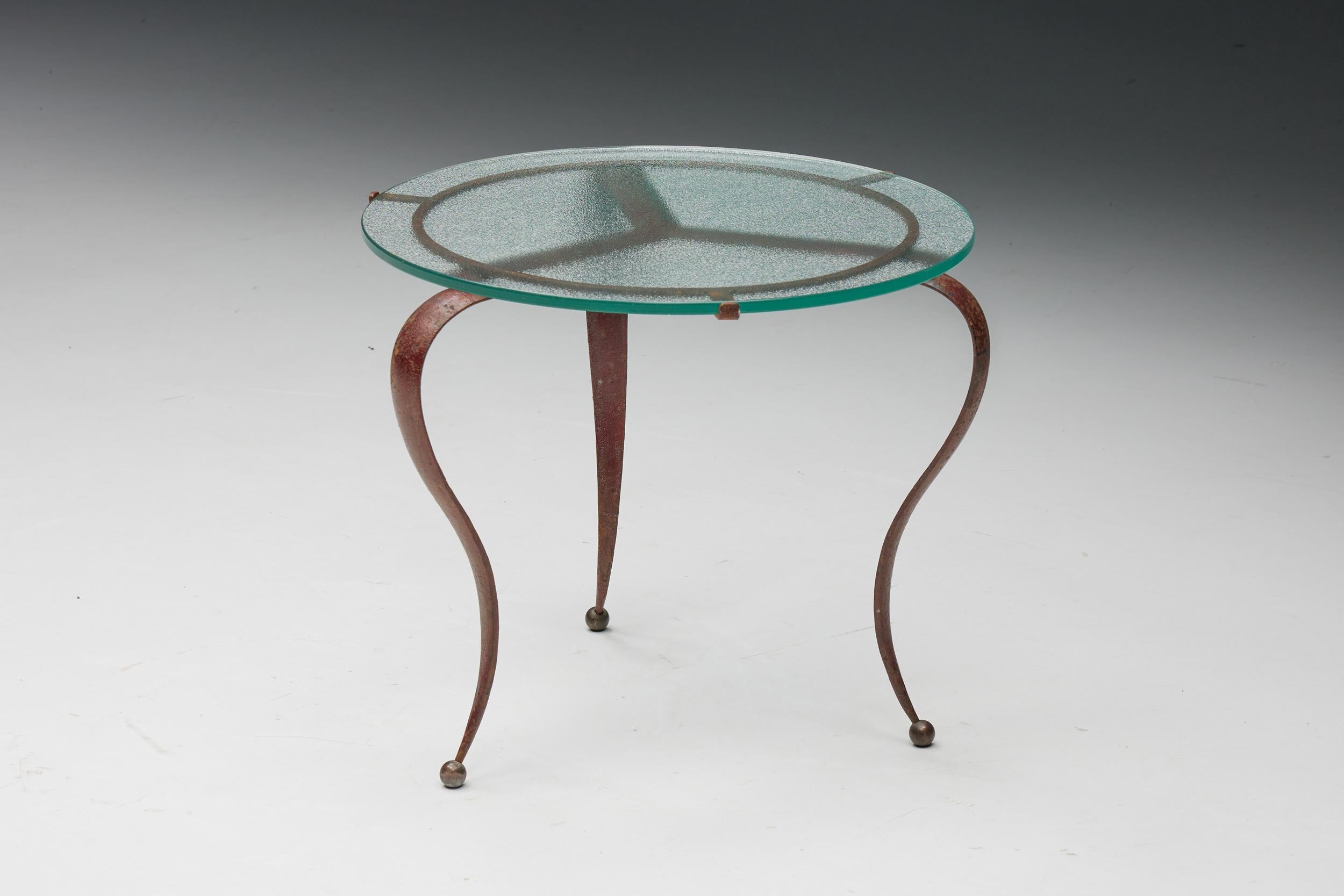 Glass & Steel Coffee Table by René Drouet, 1940s In Excellent Condition In Antwerp, BE