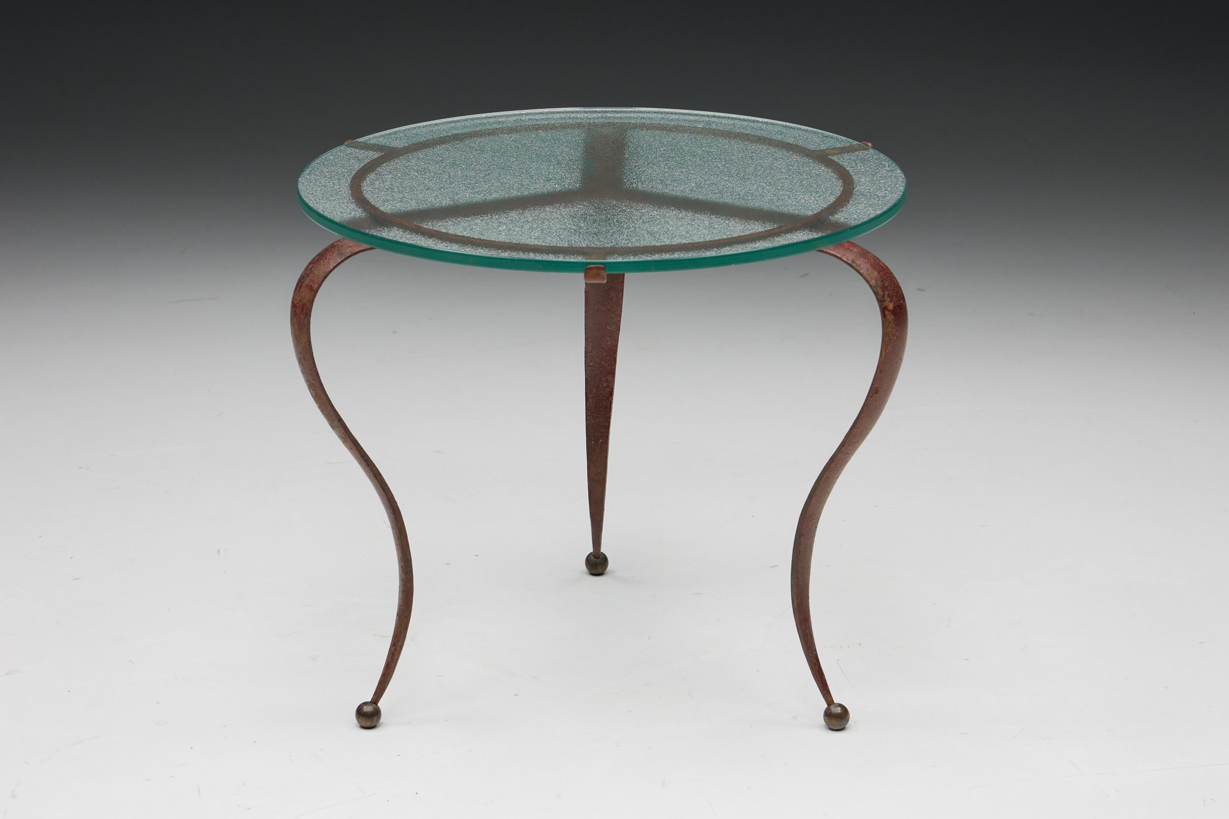 Mid-20th Century Glass & Steel Coffee Table by René Drouet, 1940s