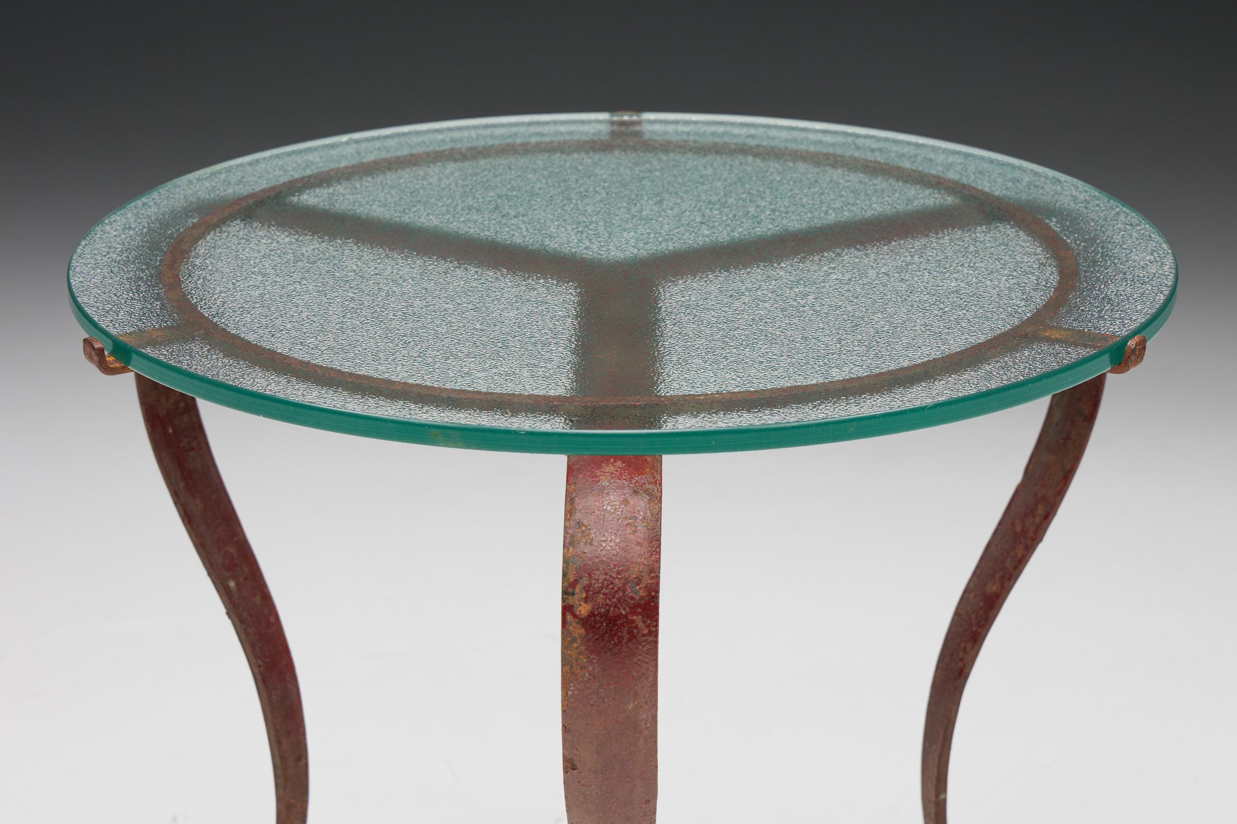 Bronze Glass & Steel Coffee Table by René Drouet, 1940s