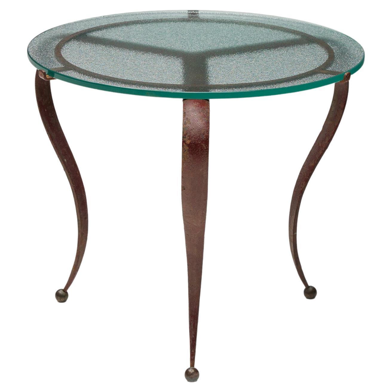 Glass & Steel Coffee Table by René Drouet, 1940s