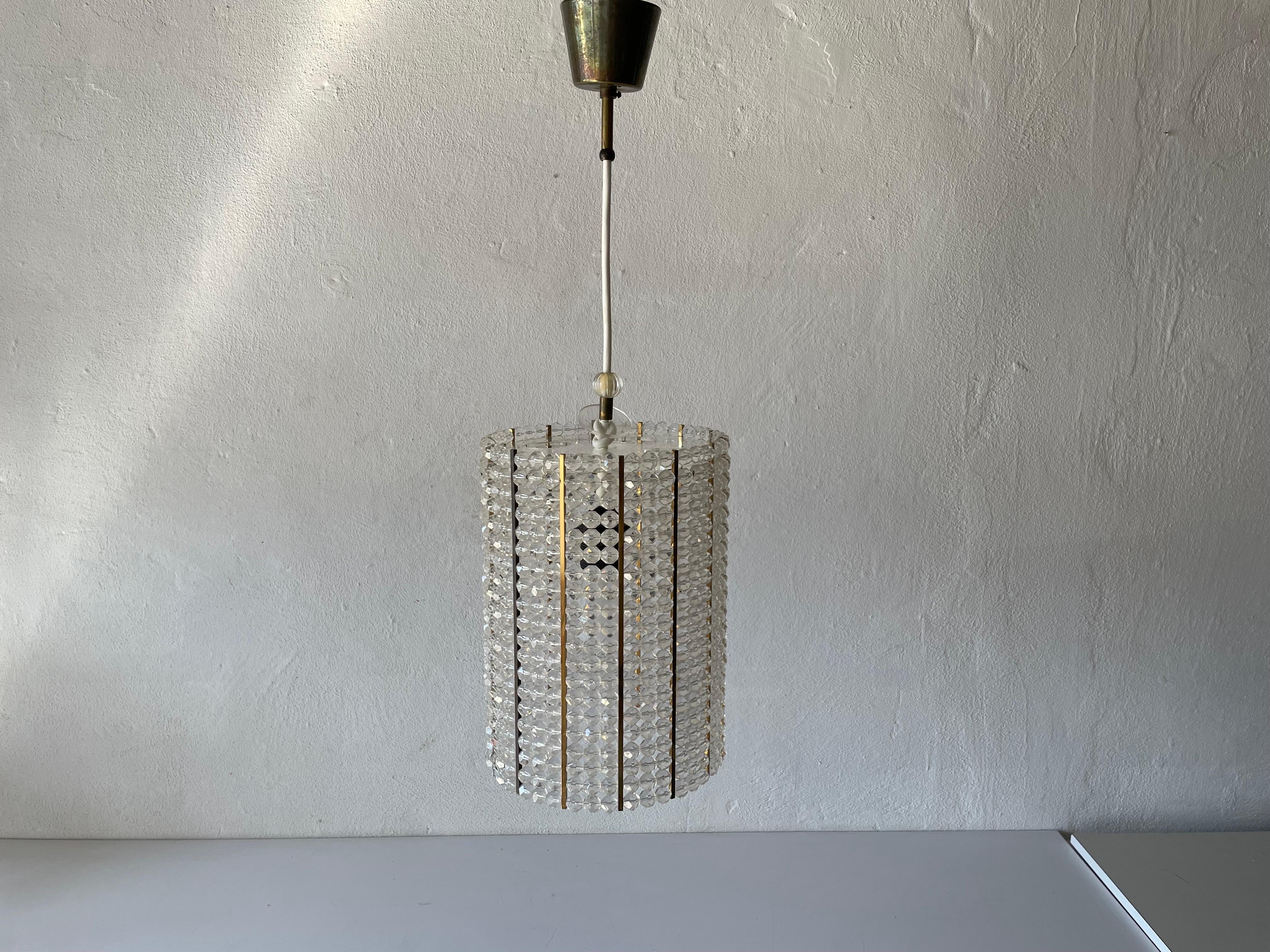 Glass Stones Cylinder Design Lux Pendant Lamp by Palwa, 1960s, Germany In Good Condition For Sale In Hagenbach, DE