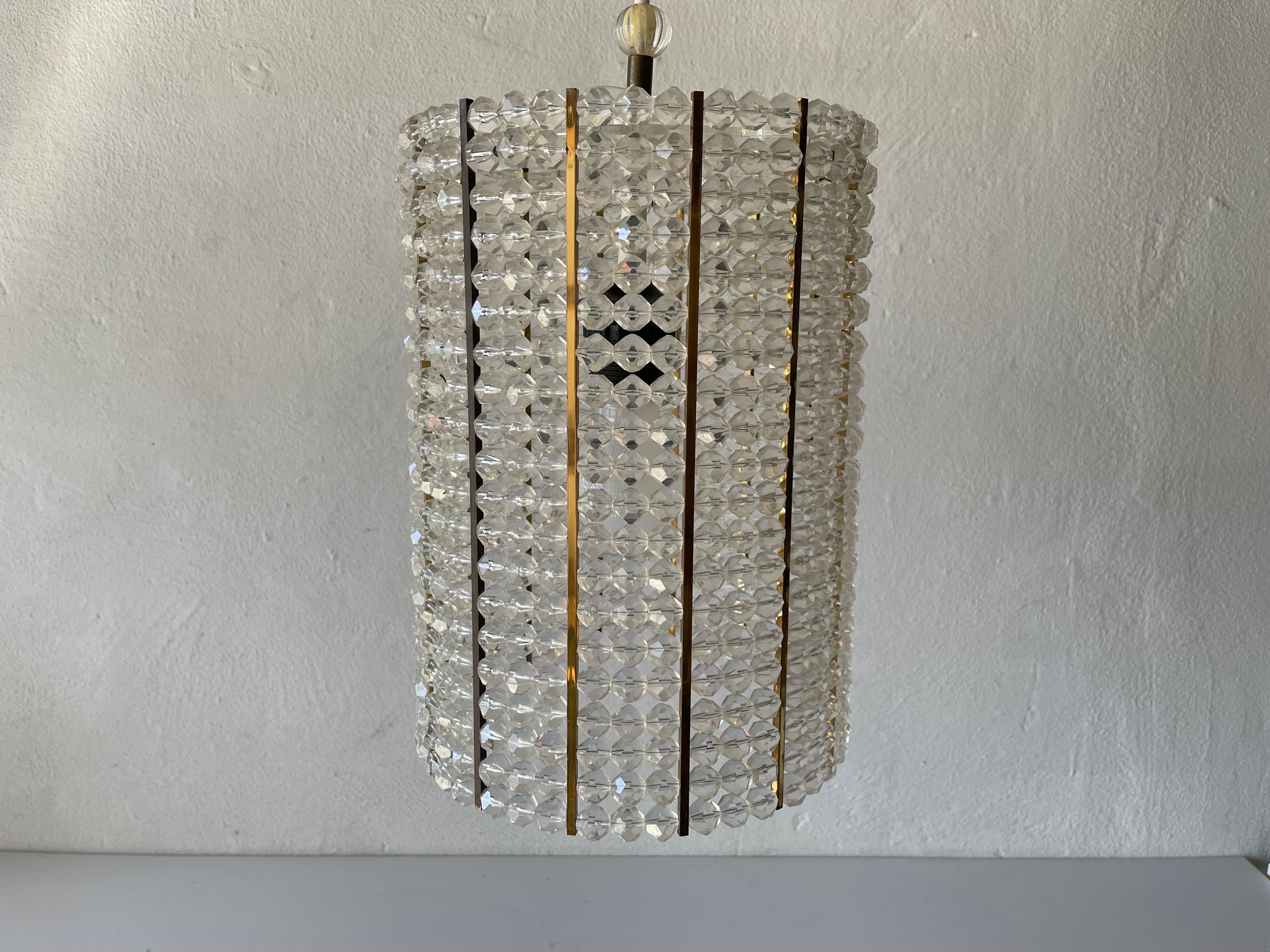 Mid-20th Century Glass Stones Cylinder Design Lux Pendant Lamp by Palwa, 1960s, Germany For Sale
