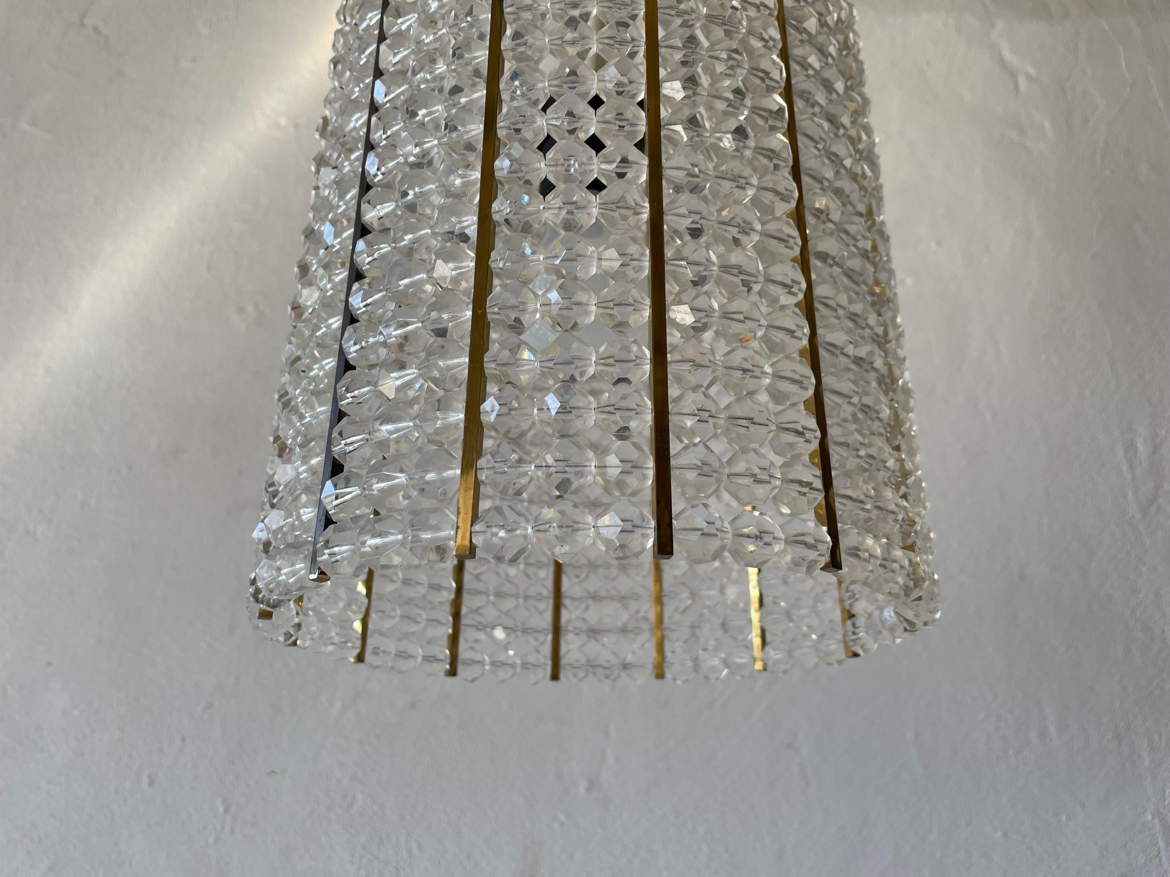 Brass Glass Stones Cylinder Design Lux Pendant Lamp by Palwa, 1960s, Germany For Sale