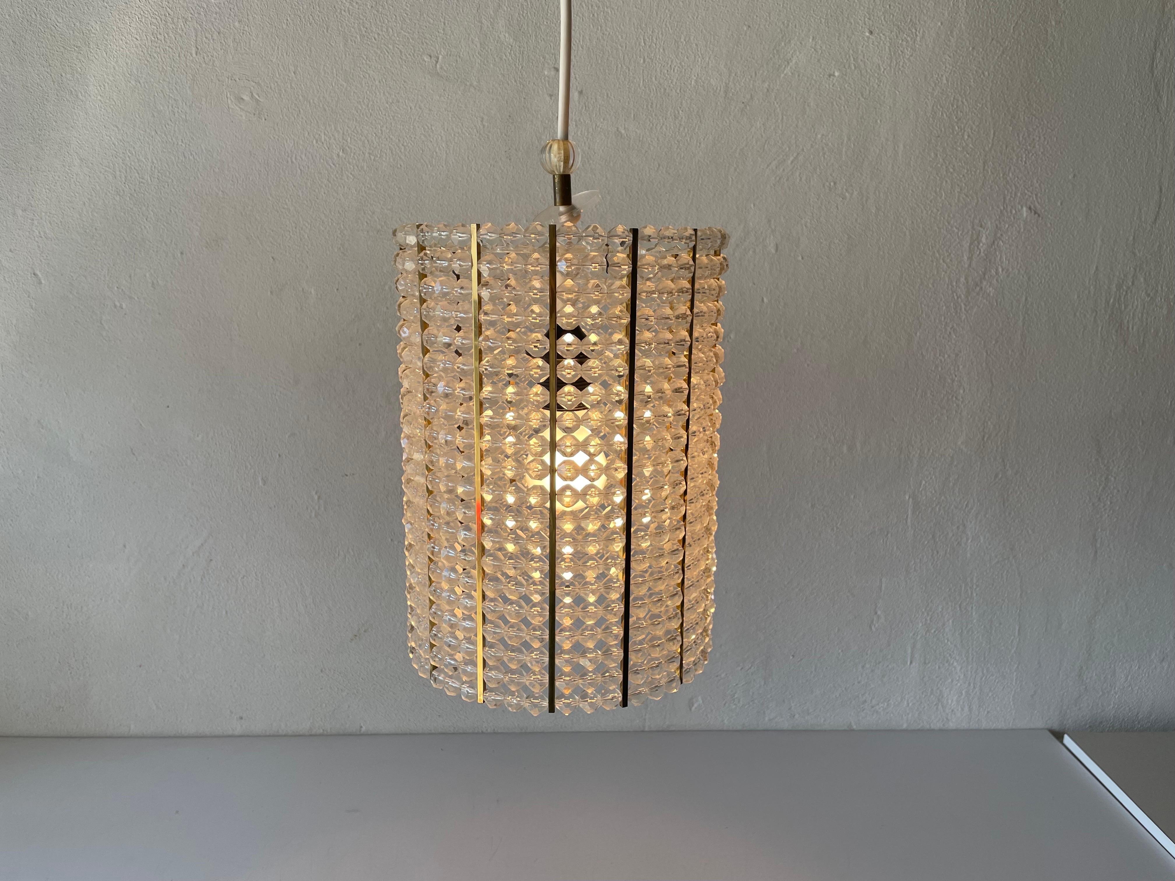 Glass Stones Cylinder Design Lux Pendant Lamp by Palwa, 1960s, Germany For Sale 3