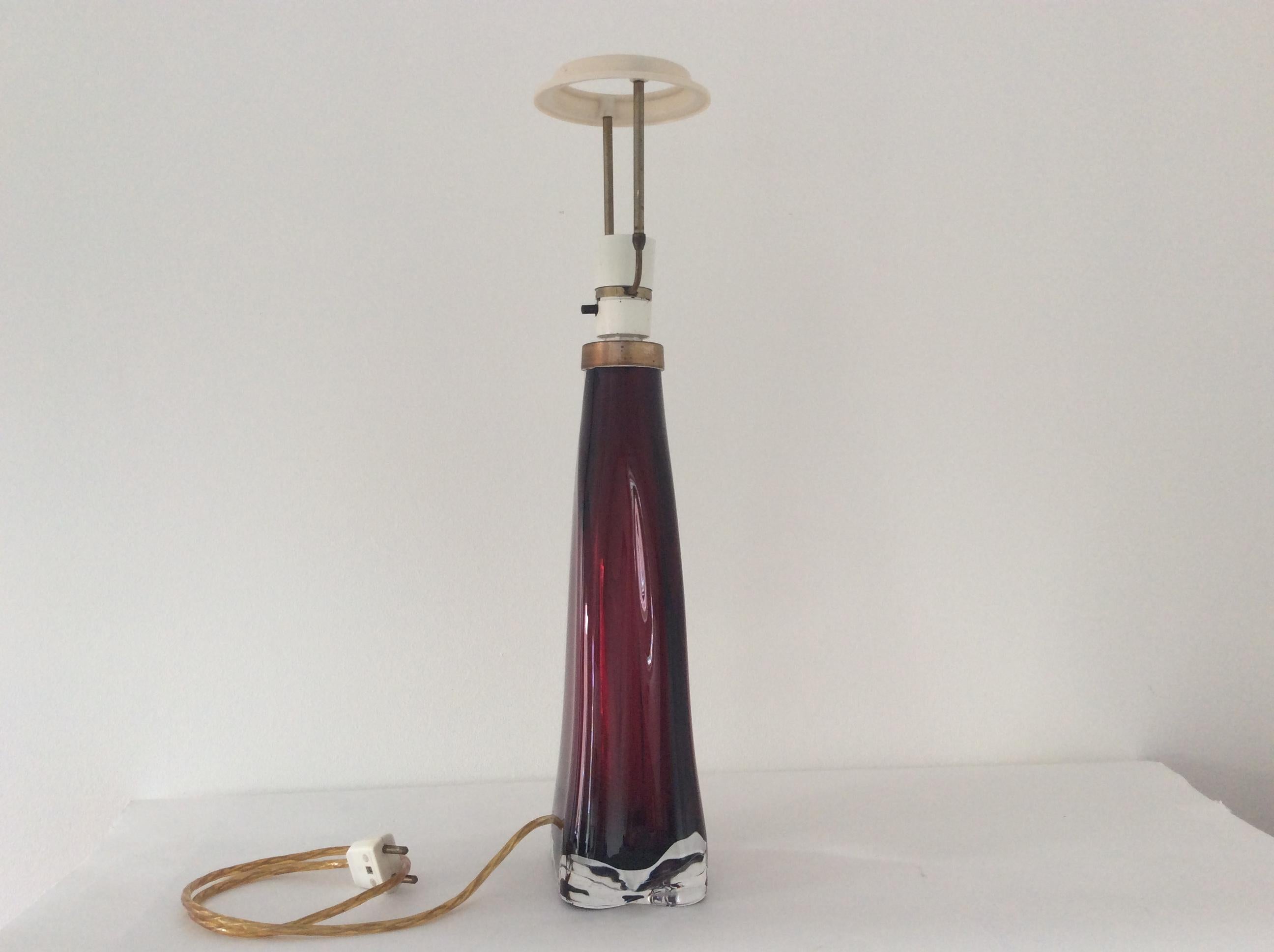 Swedish Glass Table Lamp by Carl Fagerlund for Orrefors, Ruby-Red, 1960s