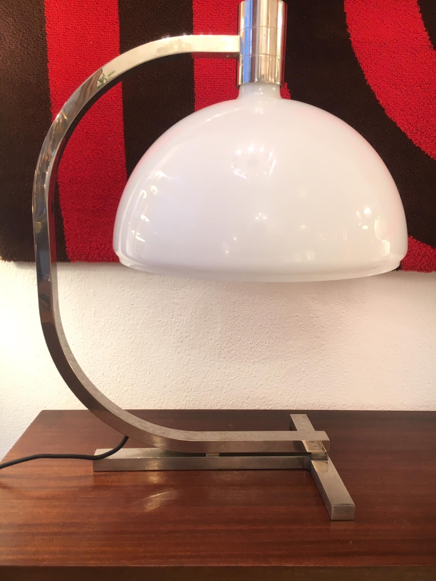 AM / AS glass and chromed steel table lamp by Franco Albini, Franca Helg and Antonio Piva, produced by Sirrah, Italy, 1969.
 