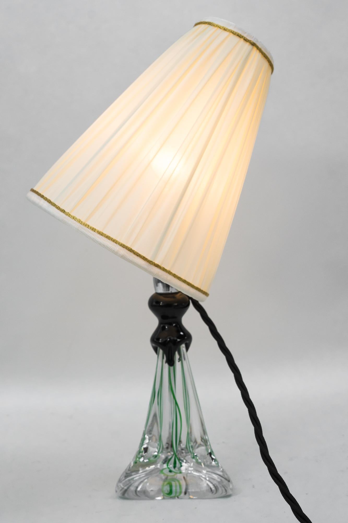 Glass Table Lamp France Around 1950s with Fabric Shade 4