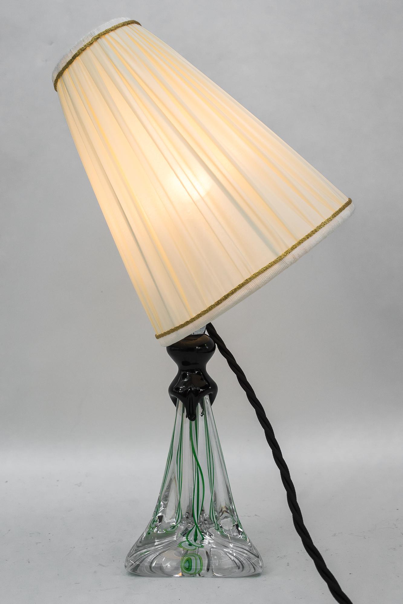 Glass Table Lamp France Around 1950s with Fabric Shade 5