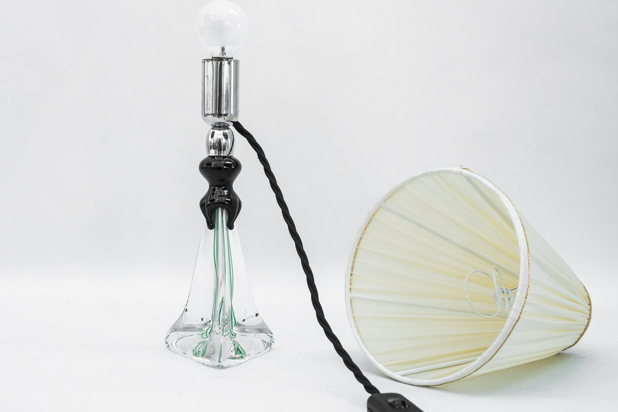 Glass Table Lamp France Around 1950s with Fabric Shade 8