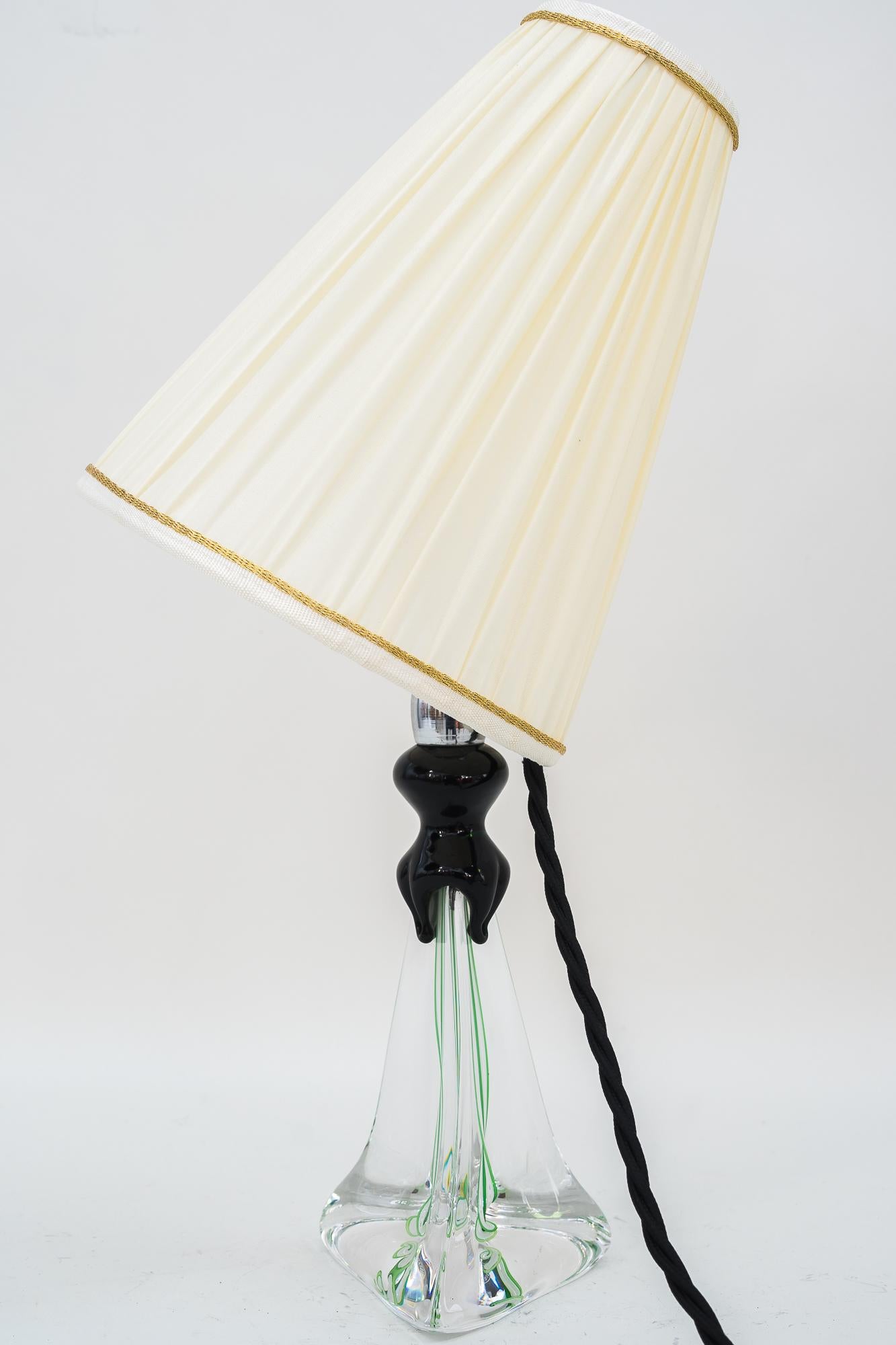 Mid-Century Modern Glass Table Lamp France Around 1950s with Fabric Shade