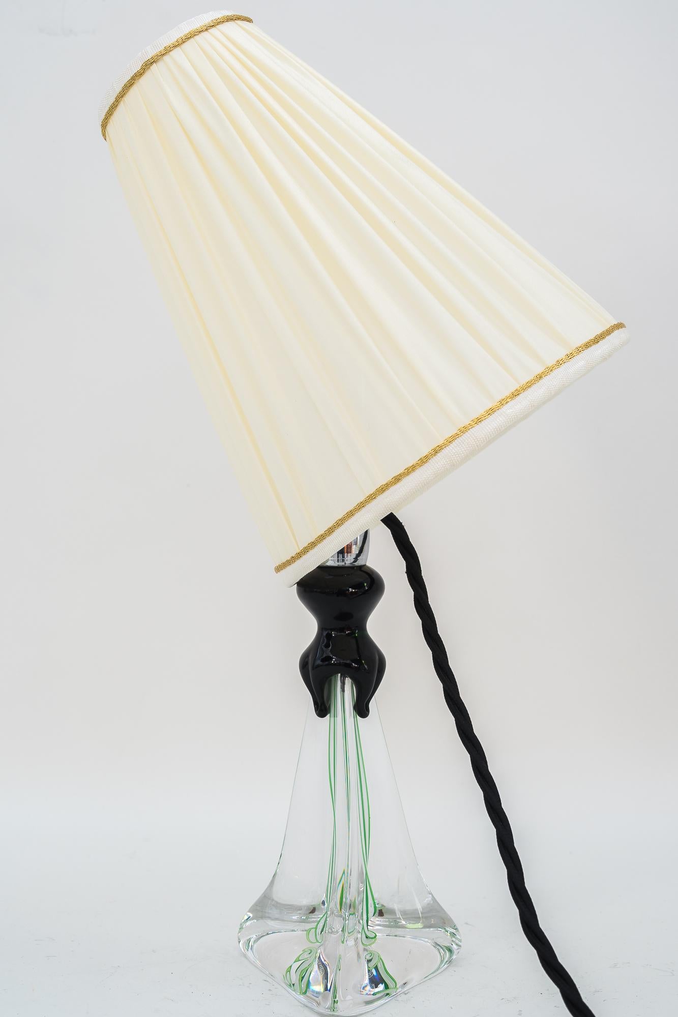 French Glass Table Lamp France Around 1950s with Fabric Shade