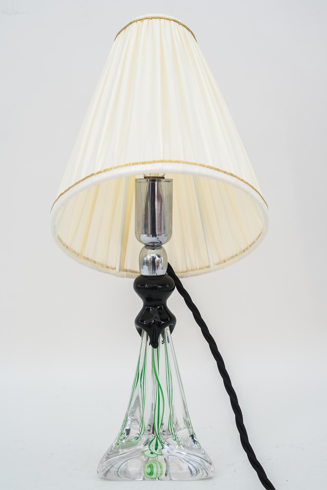 Glass Table Lamp France Around 1950s with Fabric Shade In Good Condition In Wien, AT