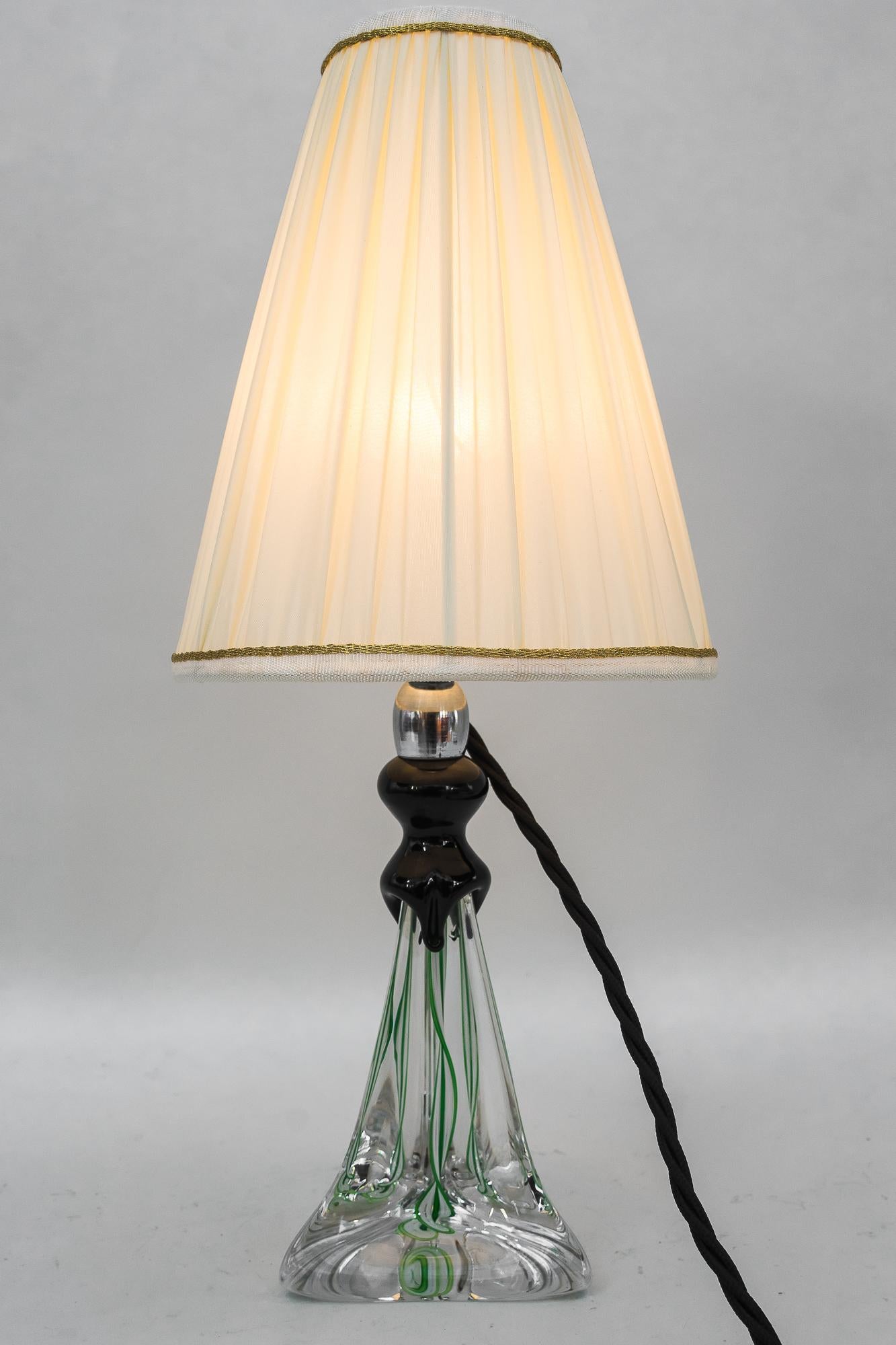 Glass Table Lamp France Around 1950s with Fabric Shade 3