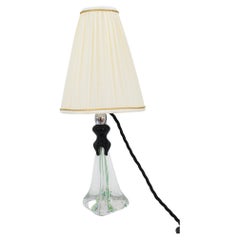 Glass Table Lamp France Around 1950s with Fabric Shade