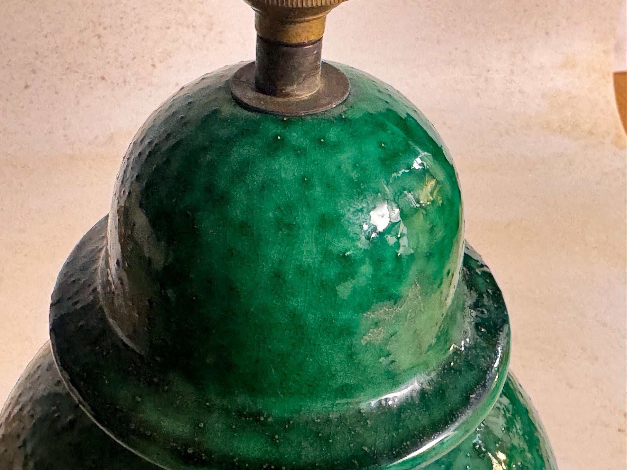 Gilt Glass Table Lamp, with a Wood Base Green Color Italy 1970