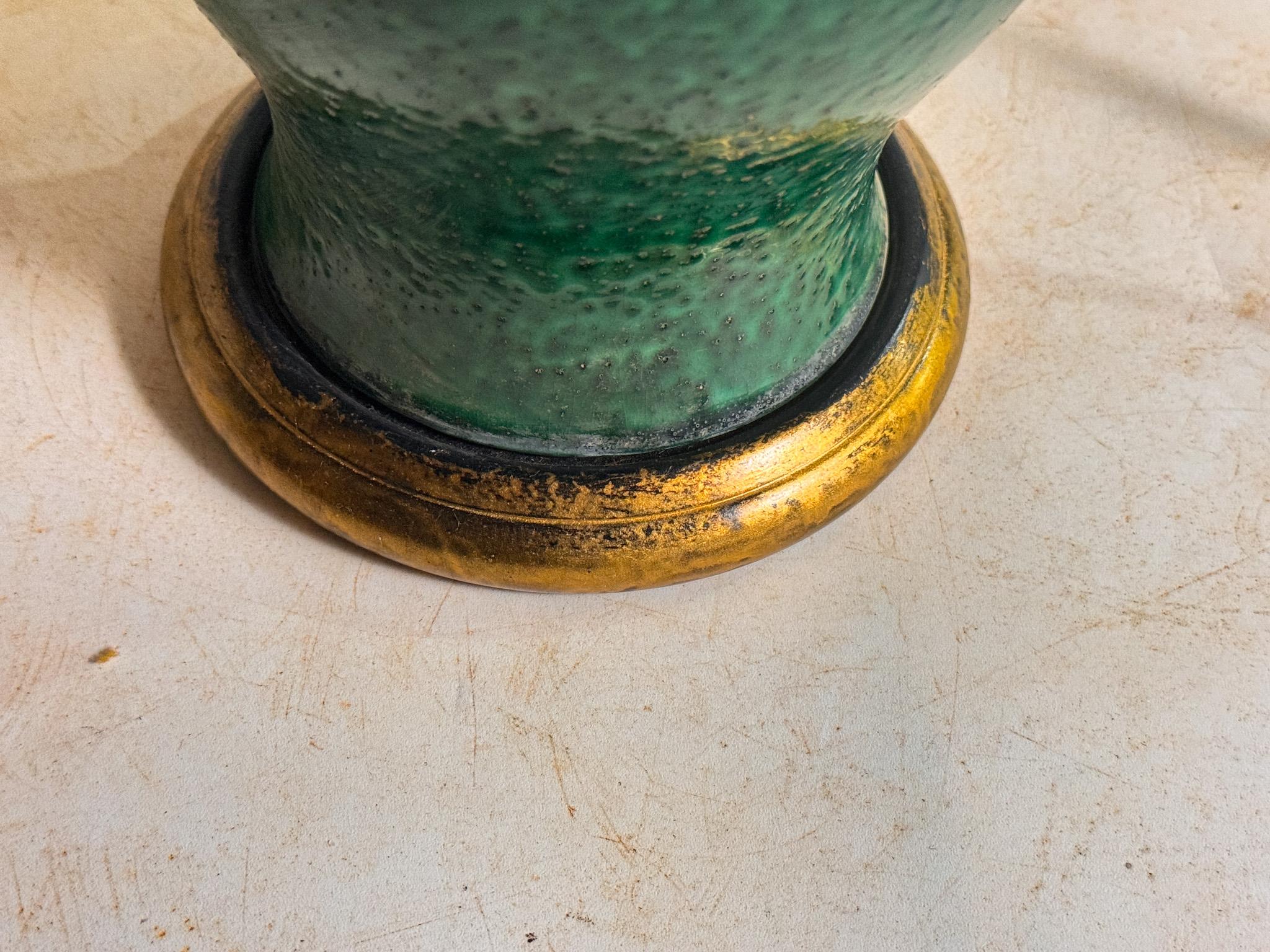 Glass Table Lamp, with a Wood Base Green Color Italy 1970 In Good Condition In Auribeau sur Siagne, FR
