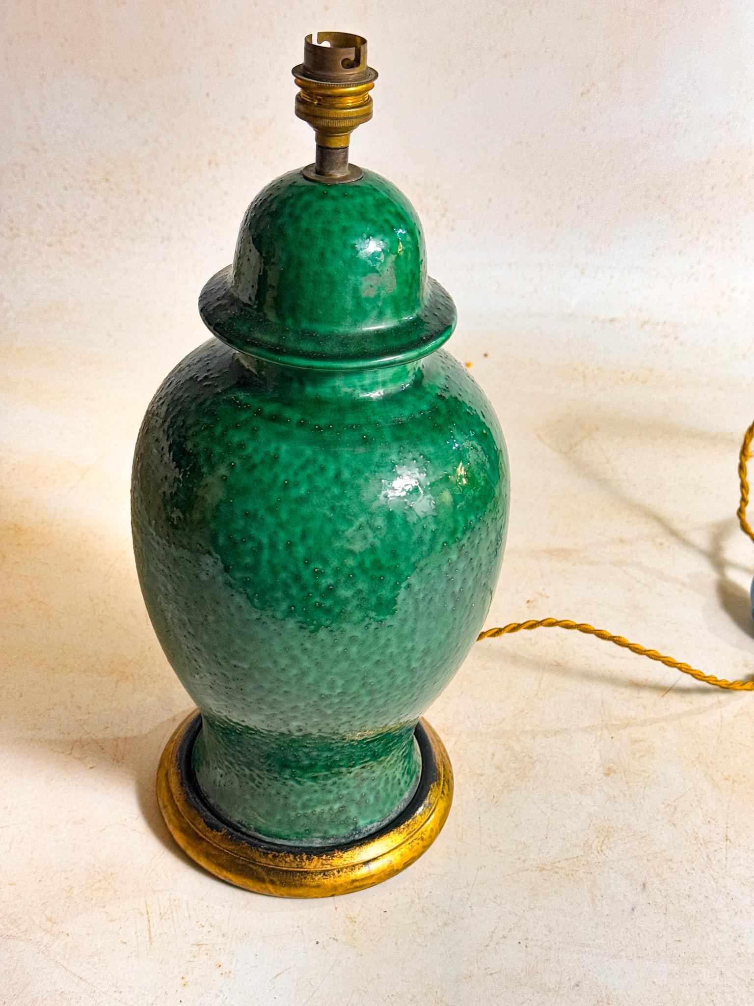 Glass Table Lamp, with a Wood Base Green Color Italy 1970 1