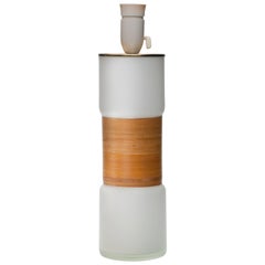 Glass Table Lamp with Cane Wrapping Attributed to Jacob Bang, Kastrup Denmark