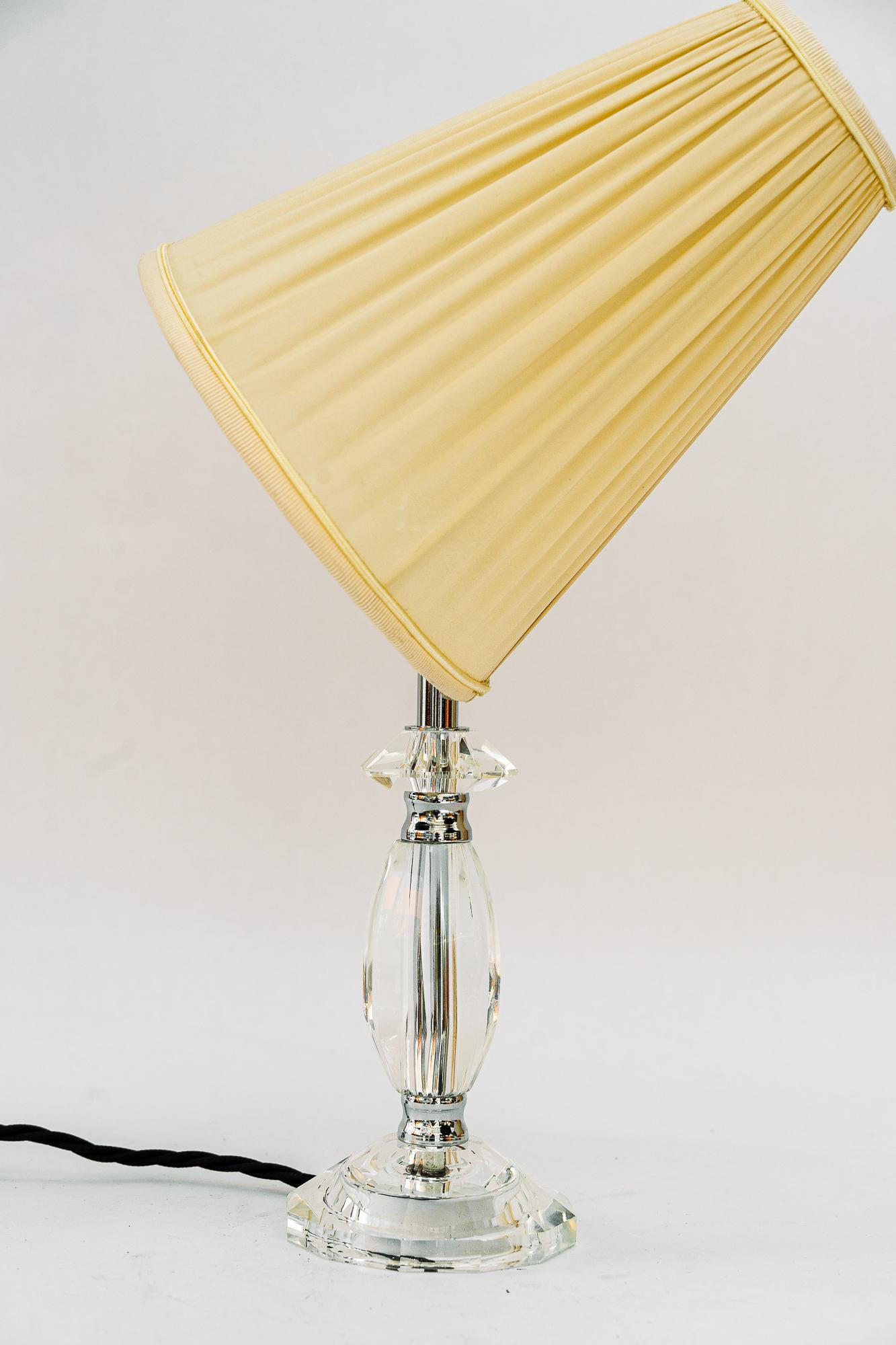 Glass table lamp with chrome parts and fabric shade vienna around 1960s In Good Condition For Sale In Wien, AT