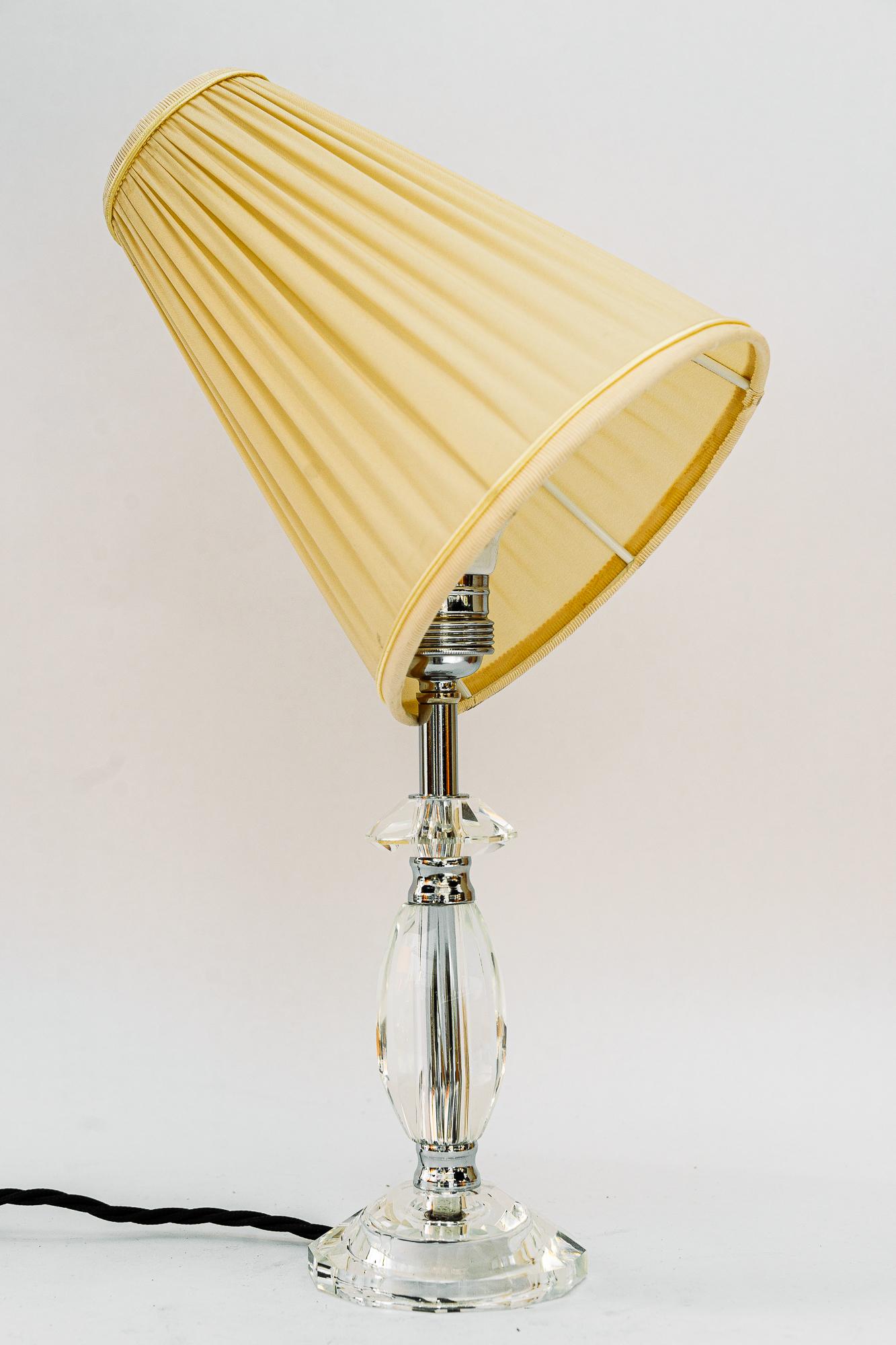 Mid-20th Century Glass table lamp with chrome parts and fabric shade vienna around 1960s For Sale