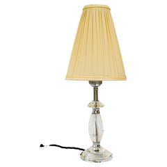 Vintage Glass table lamp with chrome parts and fabric shade vienna around 1960s